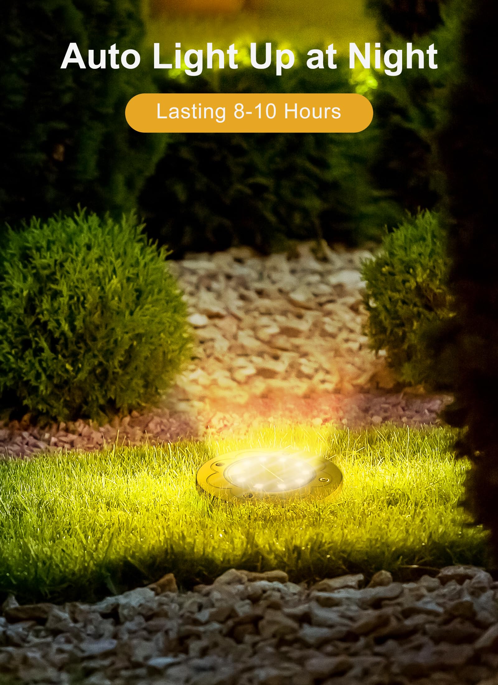 Brightown Solar Lights Outdoor LED In-Ground Lights, 24 Packs, Waterproof, Warm White, Plastic, Model 24PC-In-Ground-WarmWhite