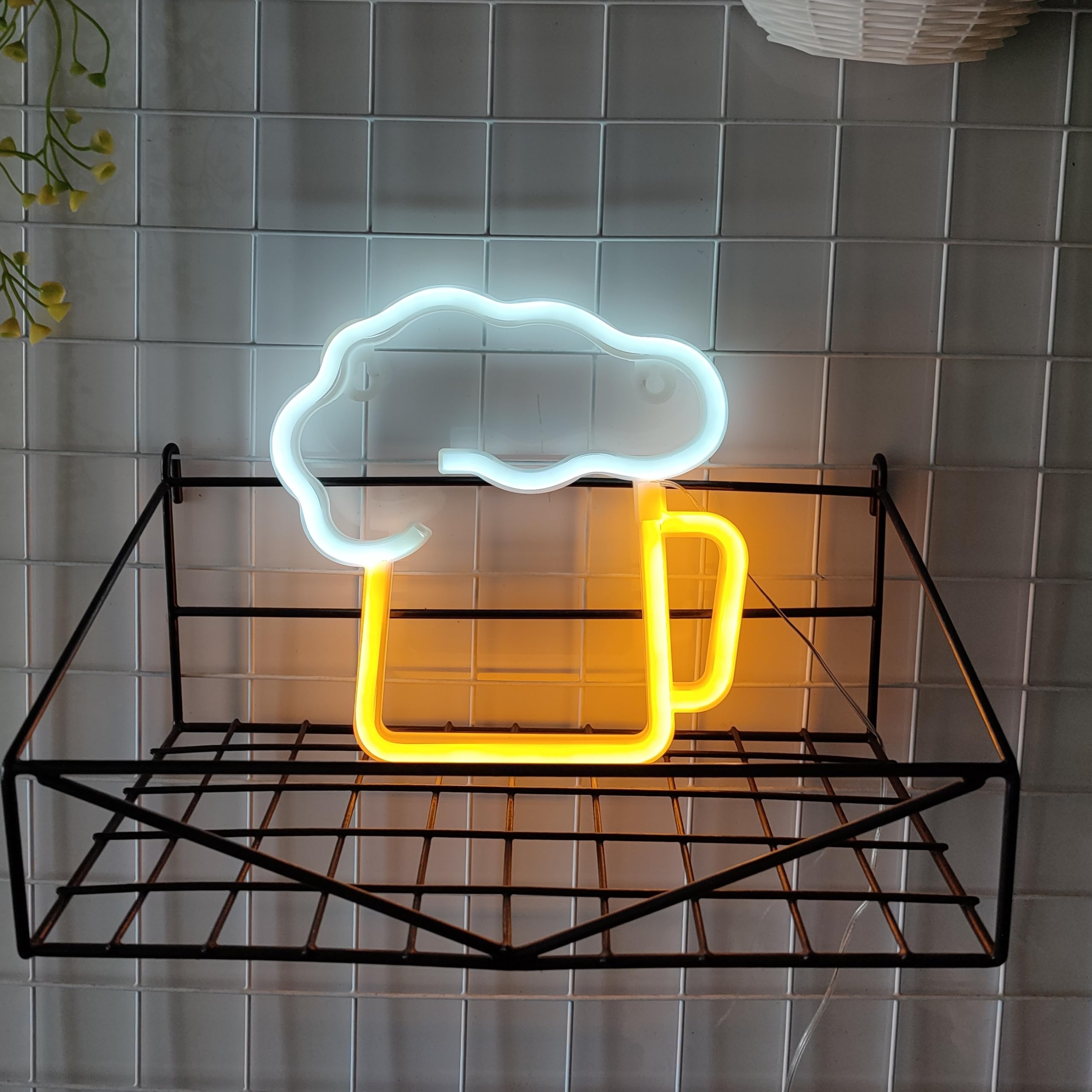 JYWJ Neon Light Sign, USB & Battery Powered, LED Wall Decoration, Yellow & White, Ideal for Parties & Business Premises