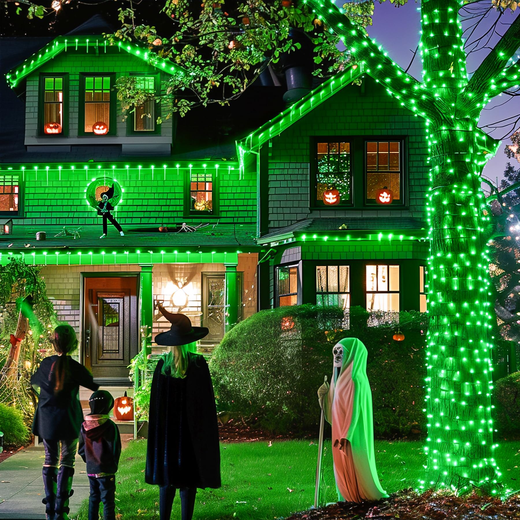Jmexsuss 2 Pack Green Solar Halloween Lights, Total 400 Led 151Ft Green Solar Lights Outdoor Waterproof, 8 Modes Green Halloween