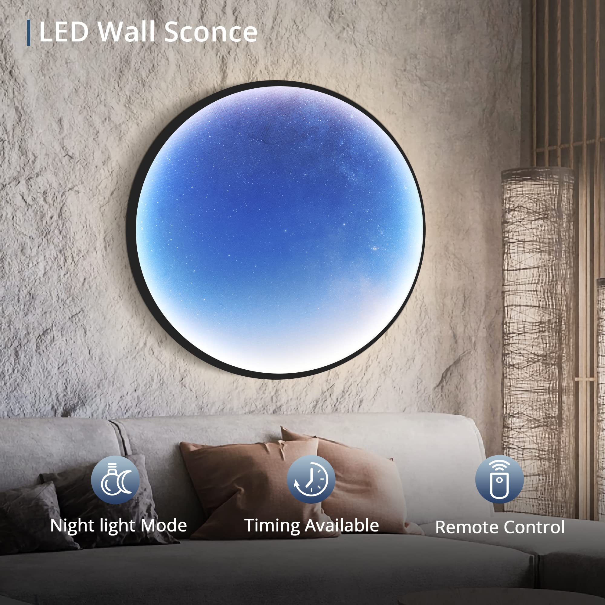 LEDIARY Dimmable Wall Light 31.5 inch Starry Sky Wall Lights with Remote Control Plug-in Modern LED Light, 40W Black Night Light
