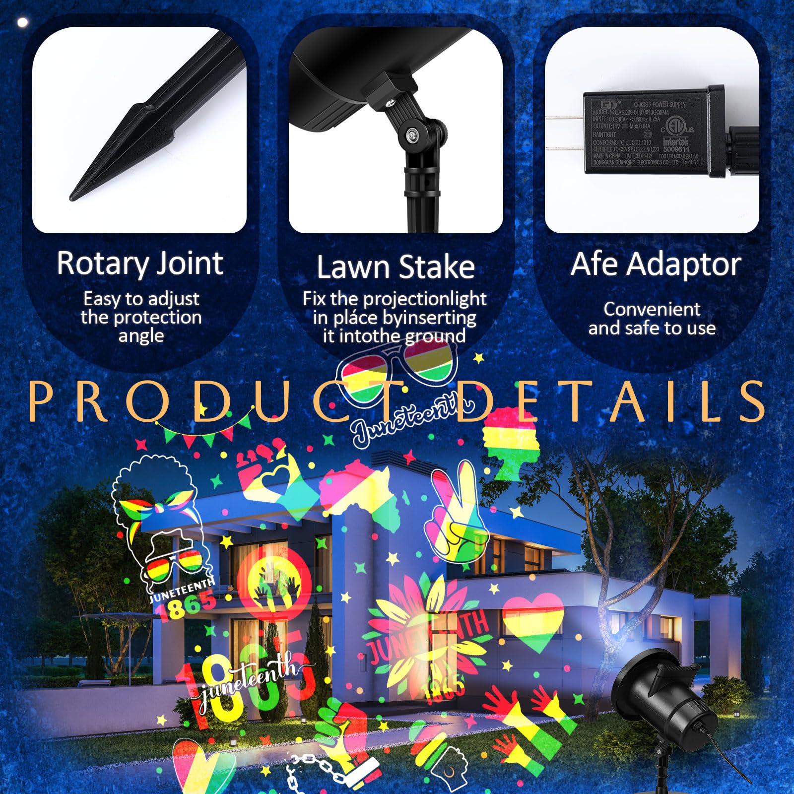 Lingvee Holiday Projector Light - LED Waterproof Decorative Lamp for Outdoor Parties, Model LET-Lingvee-0197, Black Body