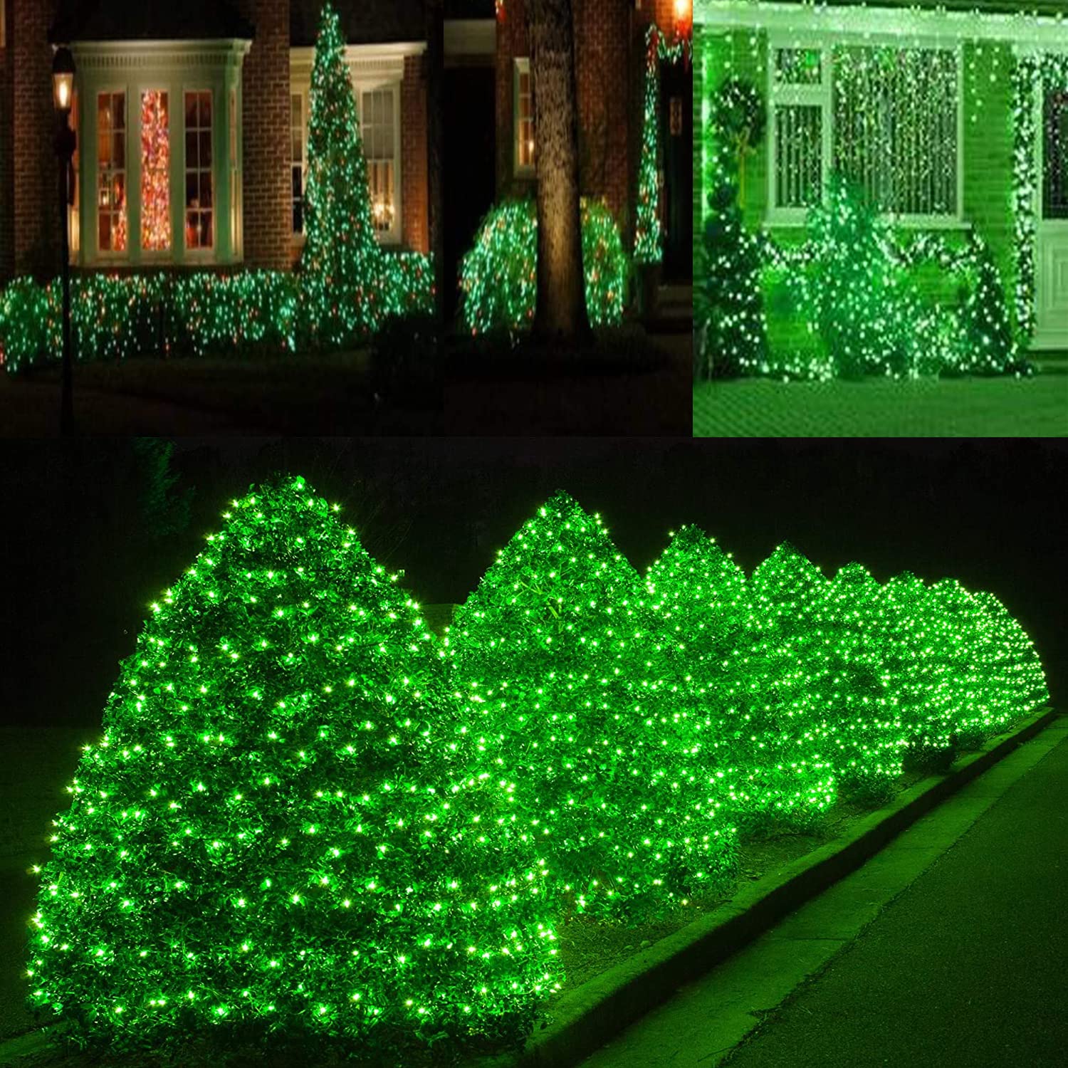Hishiny Christmas Net Lights Outdoor Christmas Decorations Lights 5Ftx5Ft 100Led Green Wire, Connectable Bush Mesh Net Lights String For Christmas,St Patricks Party,Shrub,Yard,Tree (Green)