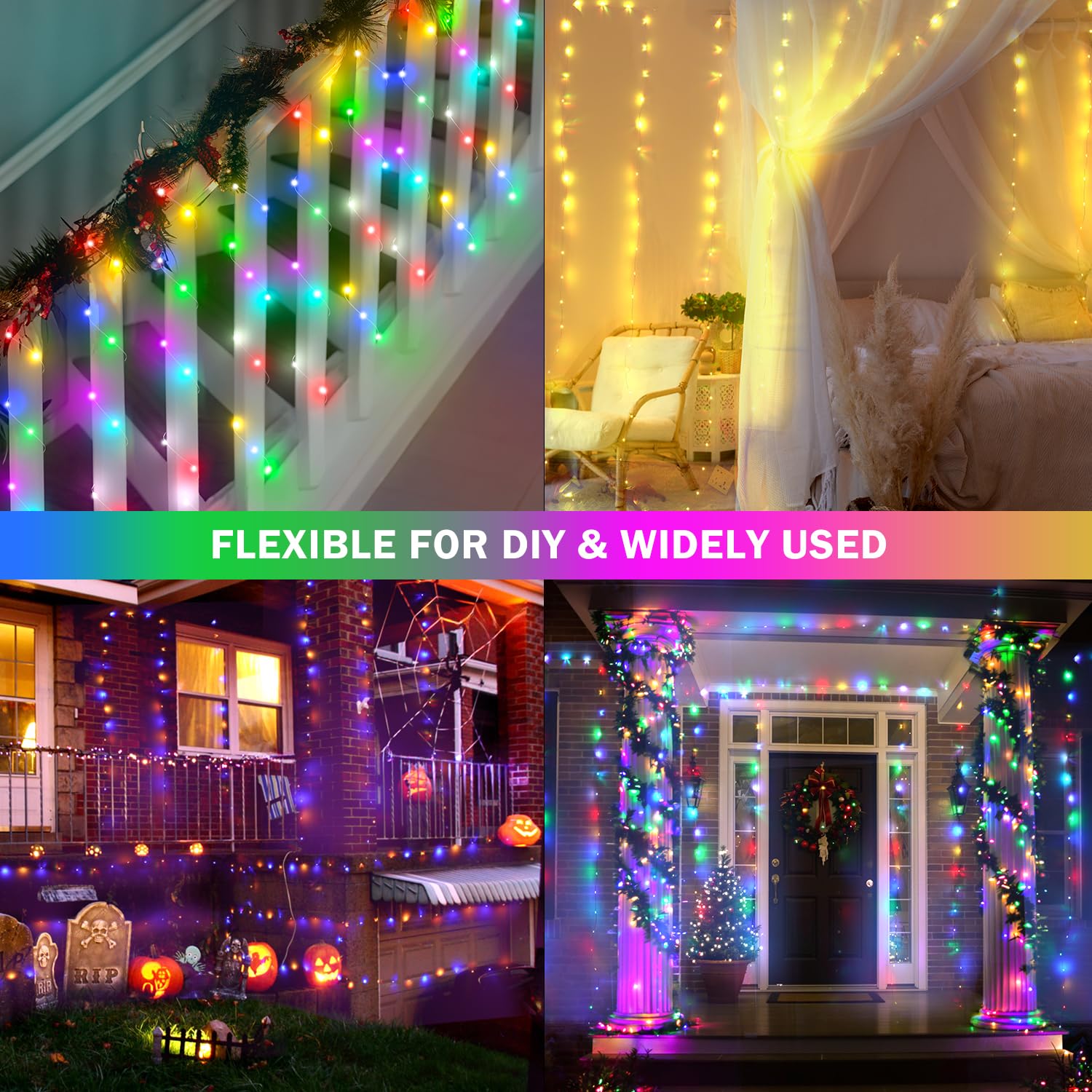 OMIKA Fairy Lights 80ft 240LED Color Changing String Lights, 24 RGB Colors, 196 Modes, Plug-in, Dimmable for Indoor/Outdoor Decor