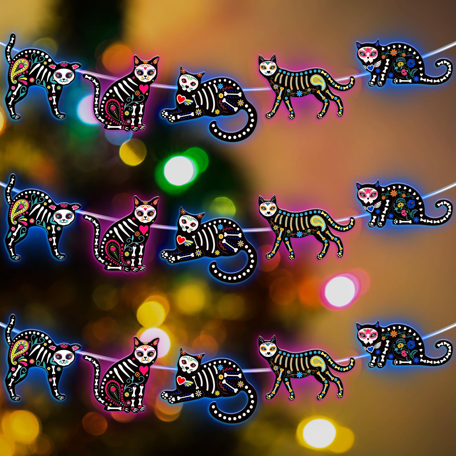 Ganeen Christmas Cat Decorations Christmas Cat Horror Ornaments for Tree 10 ft 20 LED LED Lights Battery Operated