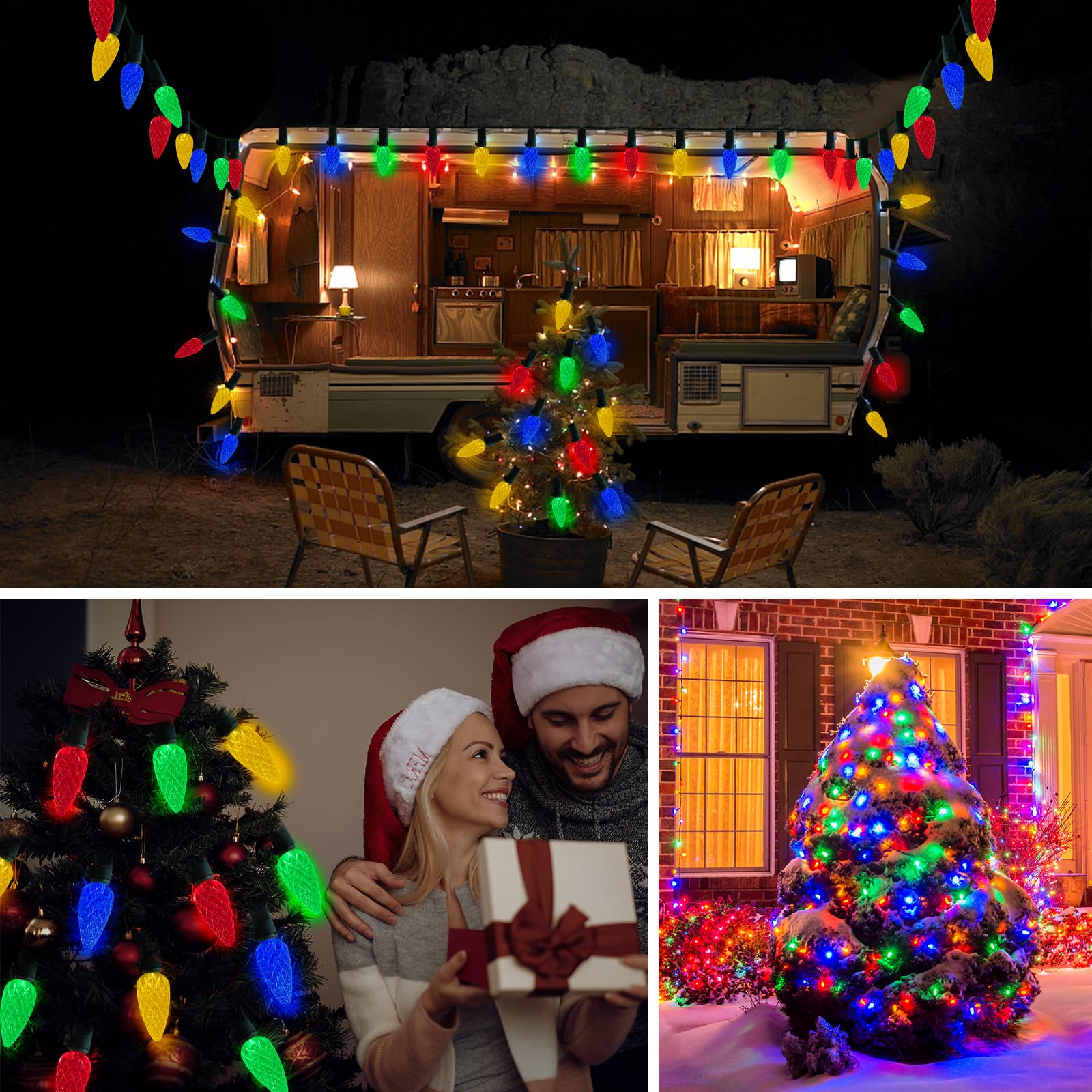 Behiller Christmas Decorations Solar Strawberry String Lights Outdoor,50Led Multicolor C6 Strawberry With Christmas Gifts Decor,