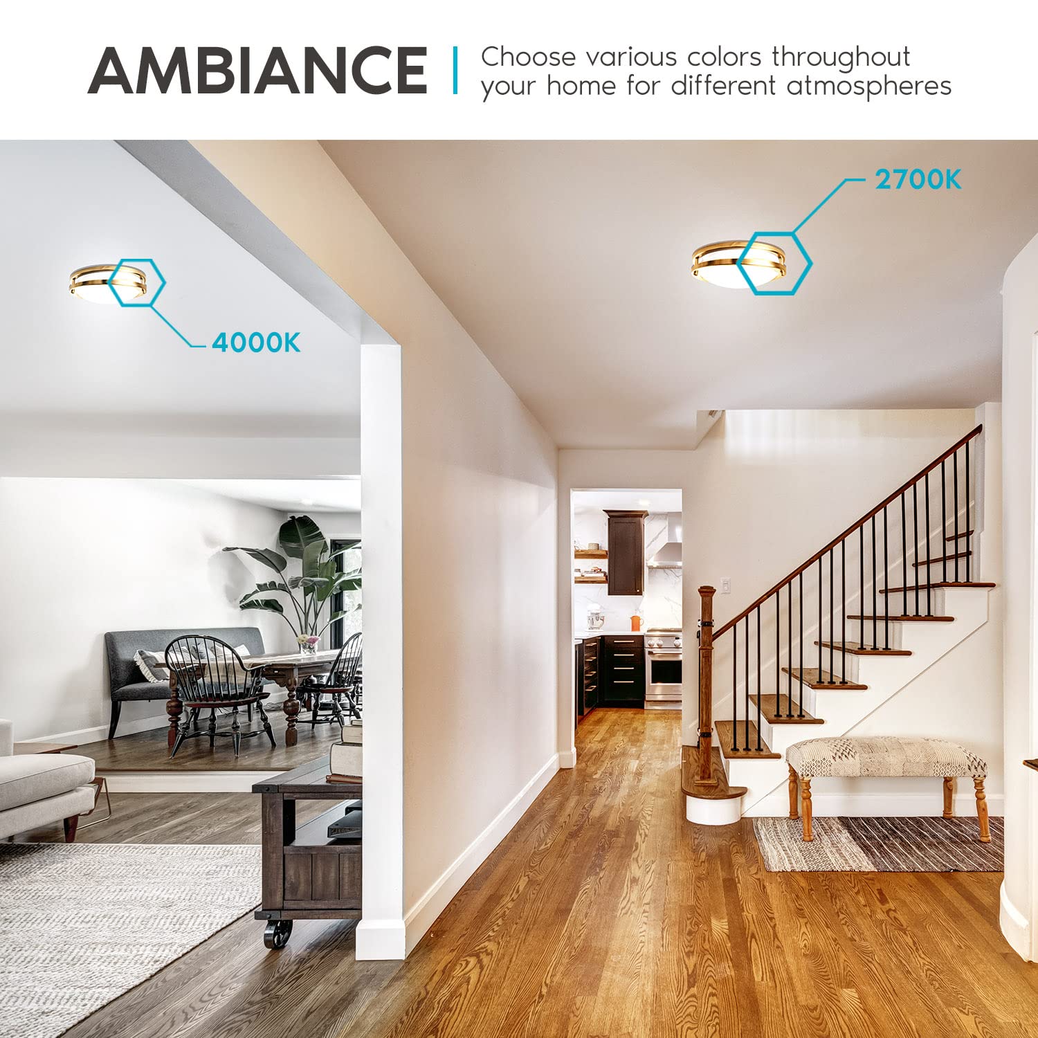 LUXRITE LED Flush Mount Ceiling Light, 18 Inch, Dimmable, 24W, 2160 Lumens, 5 Color Selectable, Brushed Brass, Model LR232