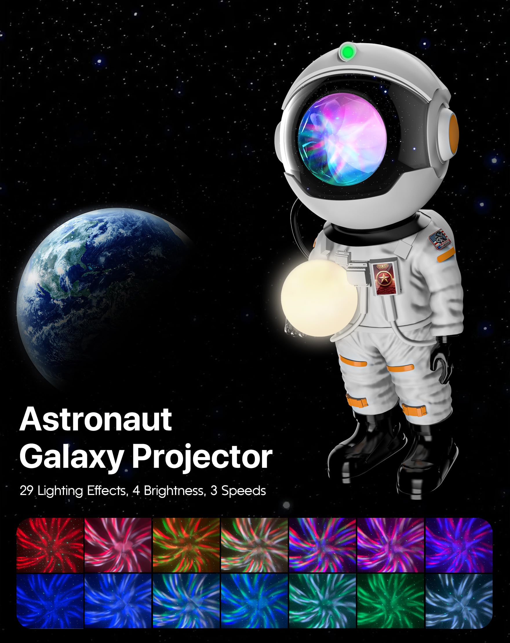 Rossetta Astronaut Galaxy Projector  Star Projector For Bedroom Bluetooth Speaker White Noise Night Light  Galaxy Light Projector With Remote Control And Timer For Kids  mature-themed  Party  Gifts
