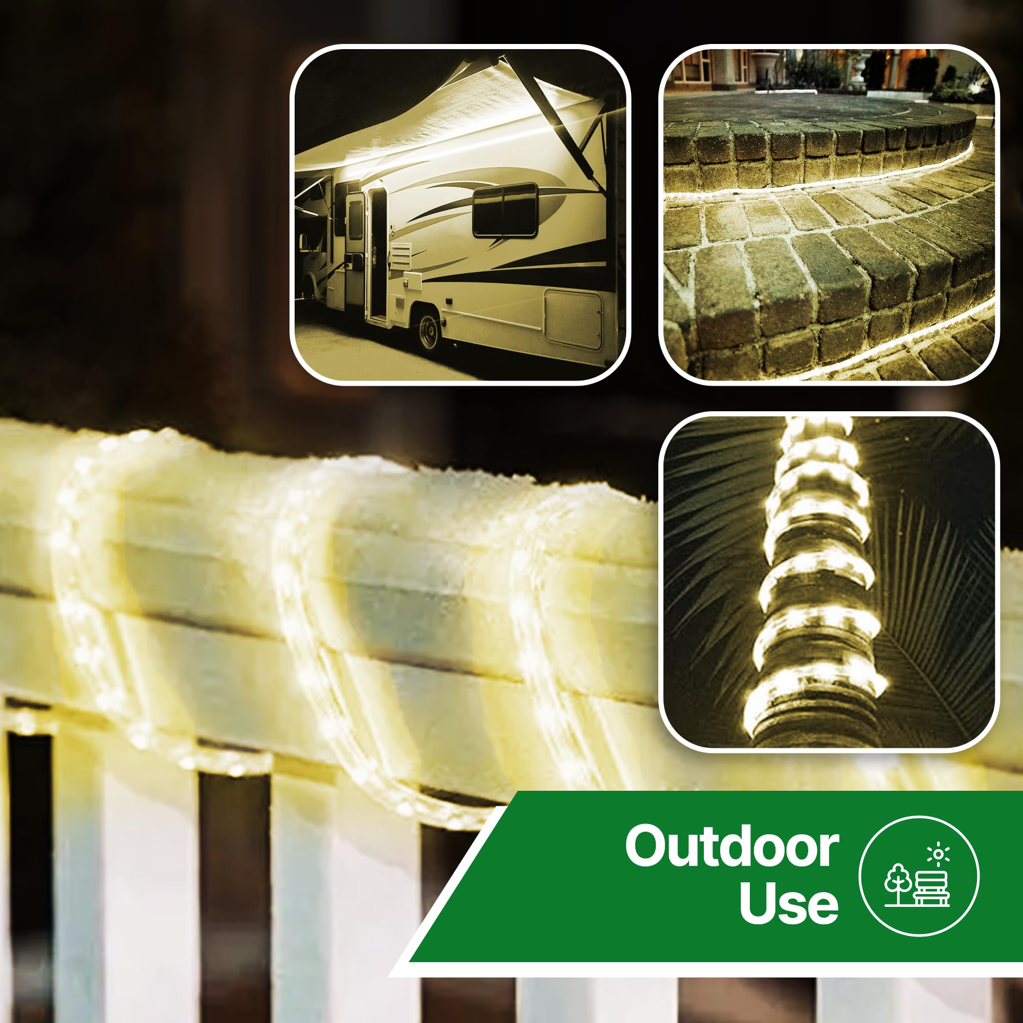 Tupkee LED Rope Light - 24 Feet Warm-White, 10MM Diameter, 144 LED, Indoor/Outdoor Use, Model RL-24-LWW2, Pack of 2