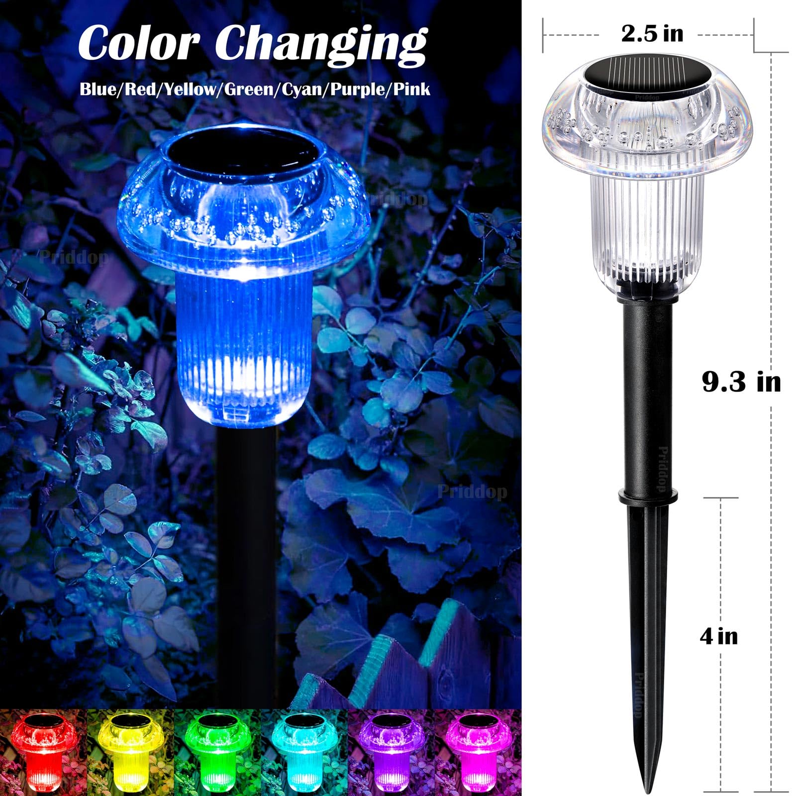 Priddop Solar Lights Outdoor Pathway Lights 12 Pack Led Waterproof Color Changing Mushroom Shape For Garden Driveway Walkway Lan