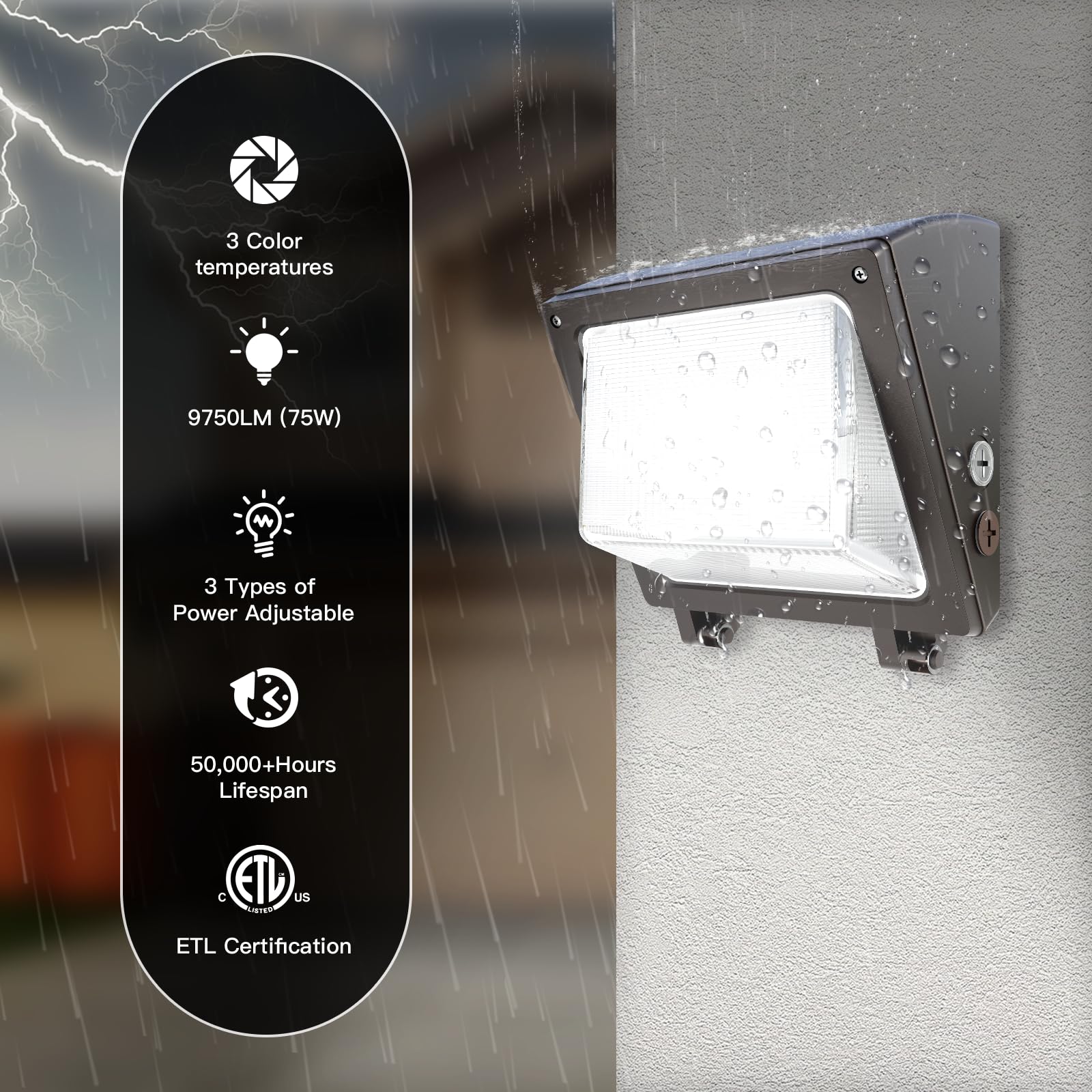 Jtt Led Wall Pack Light With Dusk To Dawn Photocell,Ip65 Waterproof Wallpack Lights 75W/60W/45W,6000K/5000K/4000K Daylight,600W