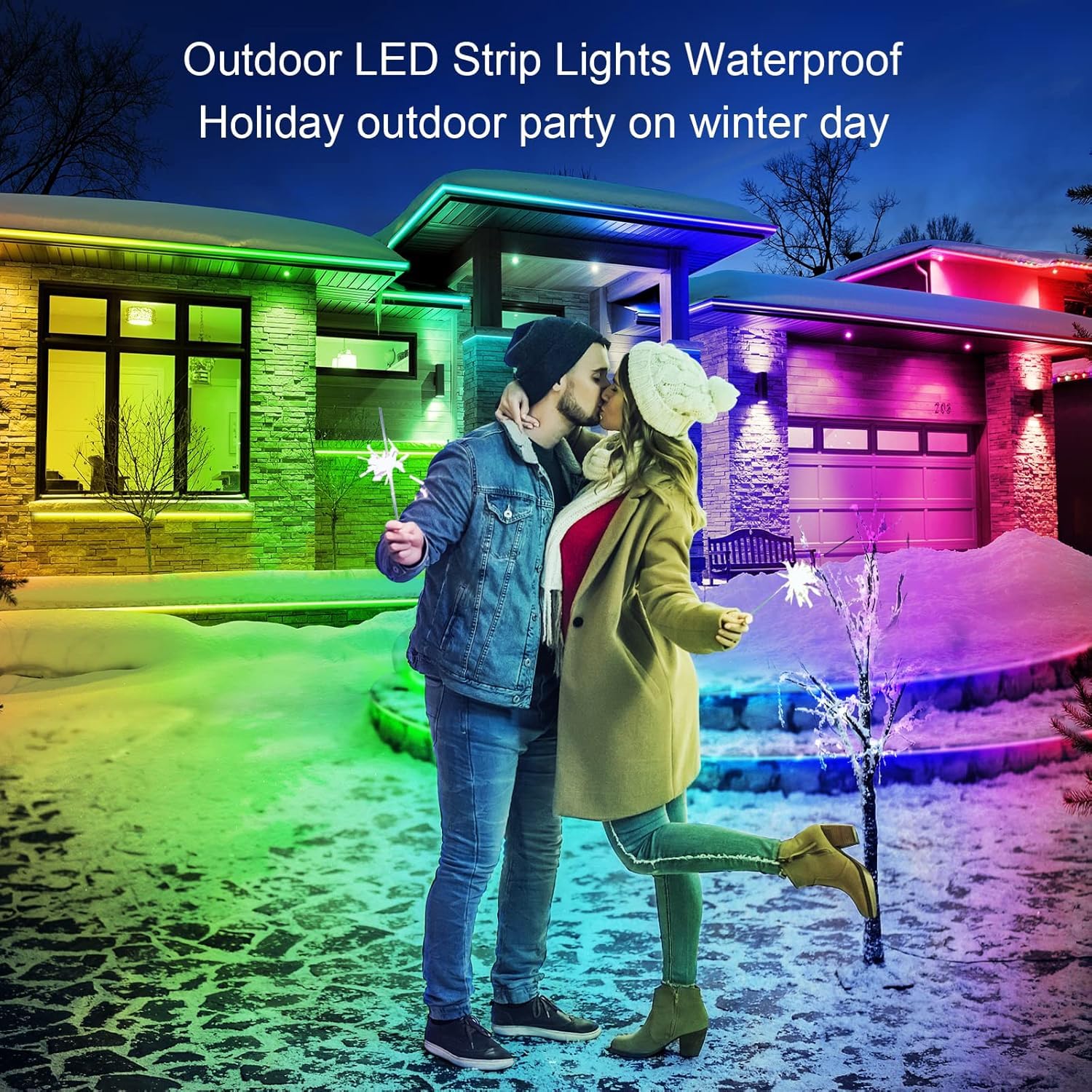 AILBTON Outdoor LED Strip Lights, IP68 Waterproof, Bluetooth App Control, Music Sync, 100ft, White