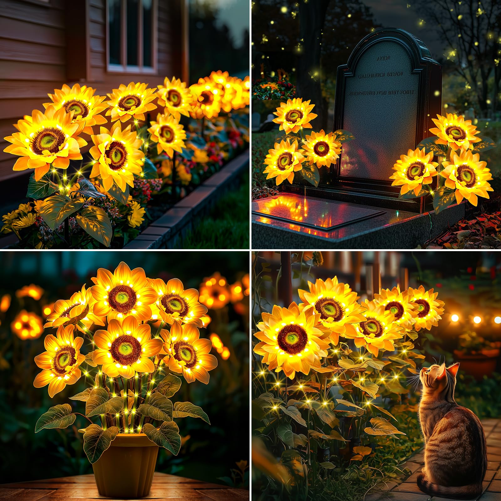 Sunflower Solar Lights Garden Decor: 10-Pack Artificial Led Solar Flower Lights Christmas Outdoor Decorations- Waterproof Decorative Light For Patio Yard Pathway Walkway - Xmas Gifts For Women Mom