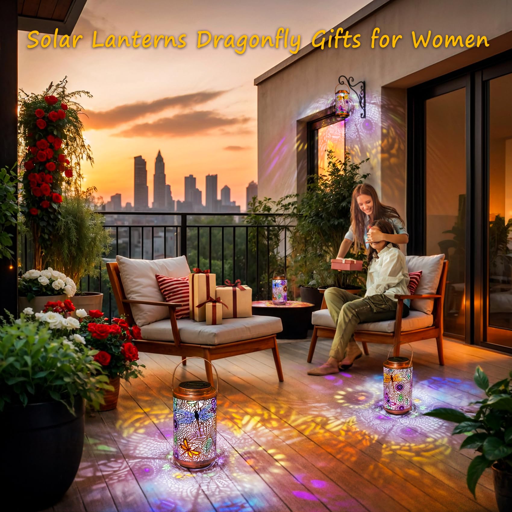 Go2Garden 2Pack Solar Outdoor Lanterns Waterproof Dragonfly Garden Gifts For Women Patio Decor Lights Metal Lantern For Yard, Ta