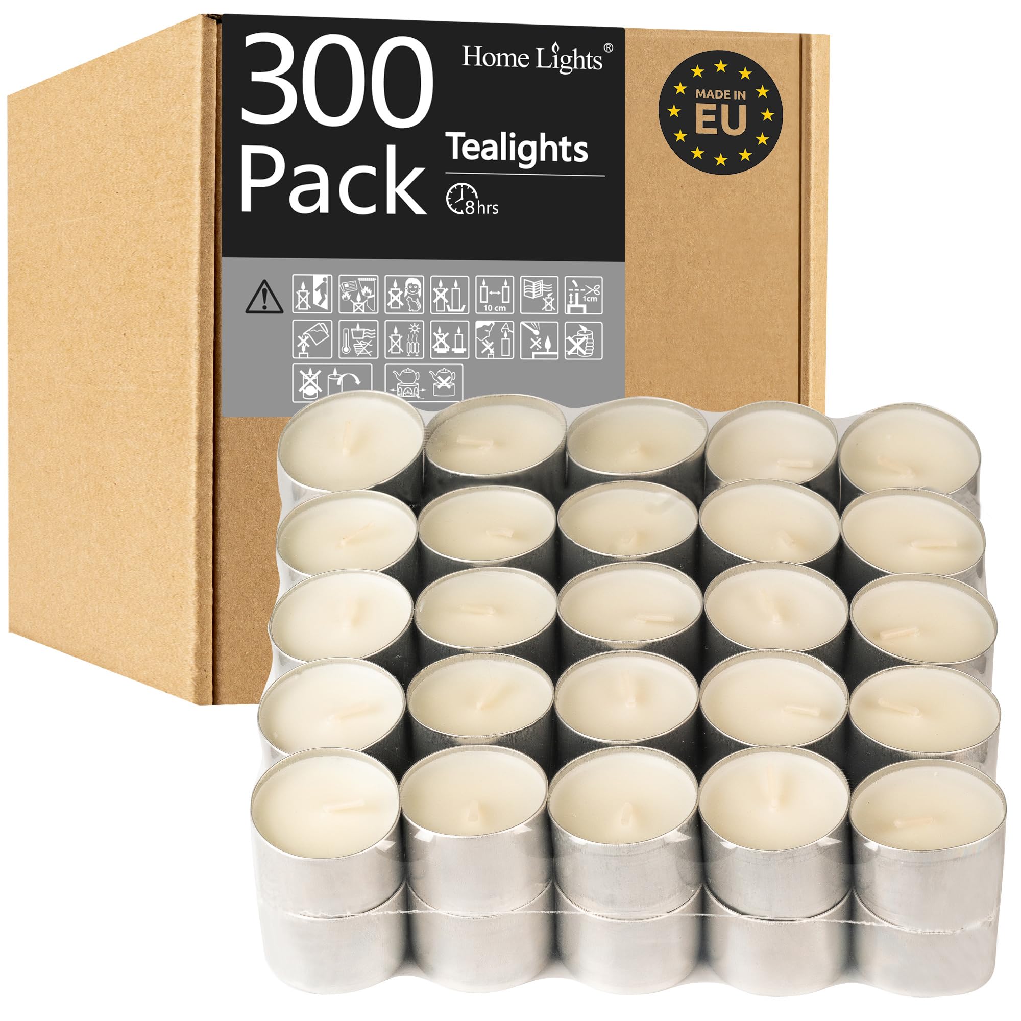 Tealight Candles - 8 Hours Long Time Burning, White Votive Smokeless European Tea Light Unscented Candles For Shabbat, Weddings, Christmas,Home Decorative - 300 Packs