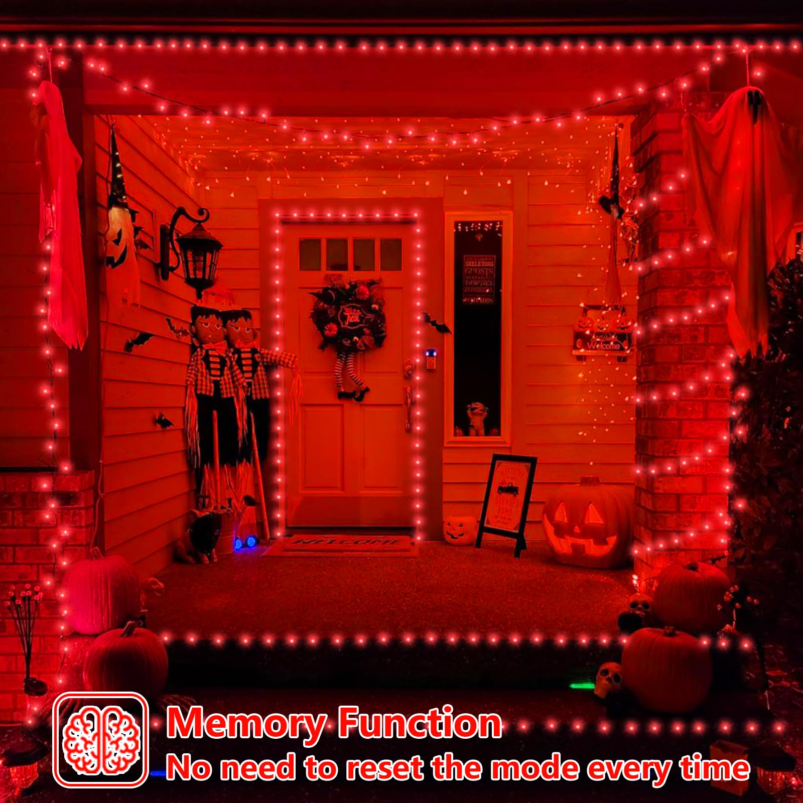 QITONG Red Solar Christmas Lights, 200 LED Waterproof String Lights, 66ft, 2 Pack, Green Wire, 8 Modes