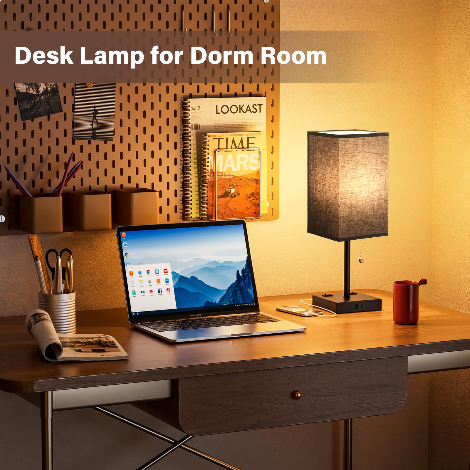 Balck Table Lamps For Bedroom Set Of 2 Nightstand - 17.4In Tall, 3 Color Bedside Lamps With Ac Outlets And Usb A & C For Chargin