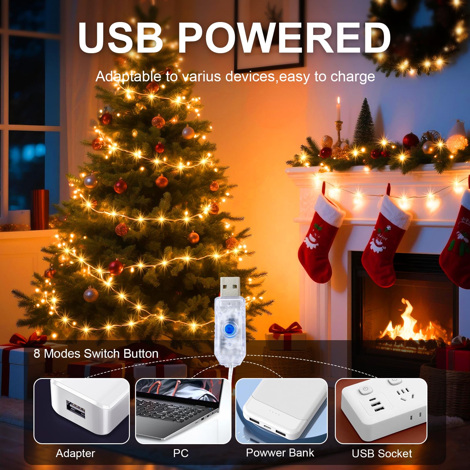 Yooumoga USB Fairy String Lights, 16ft 50 LED, Warm Color, Waterproof, with Remote & Timer, Battery Powered for Indoor Decor