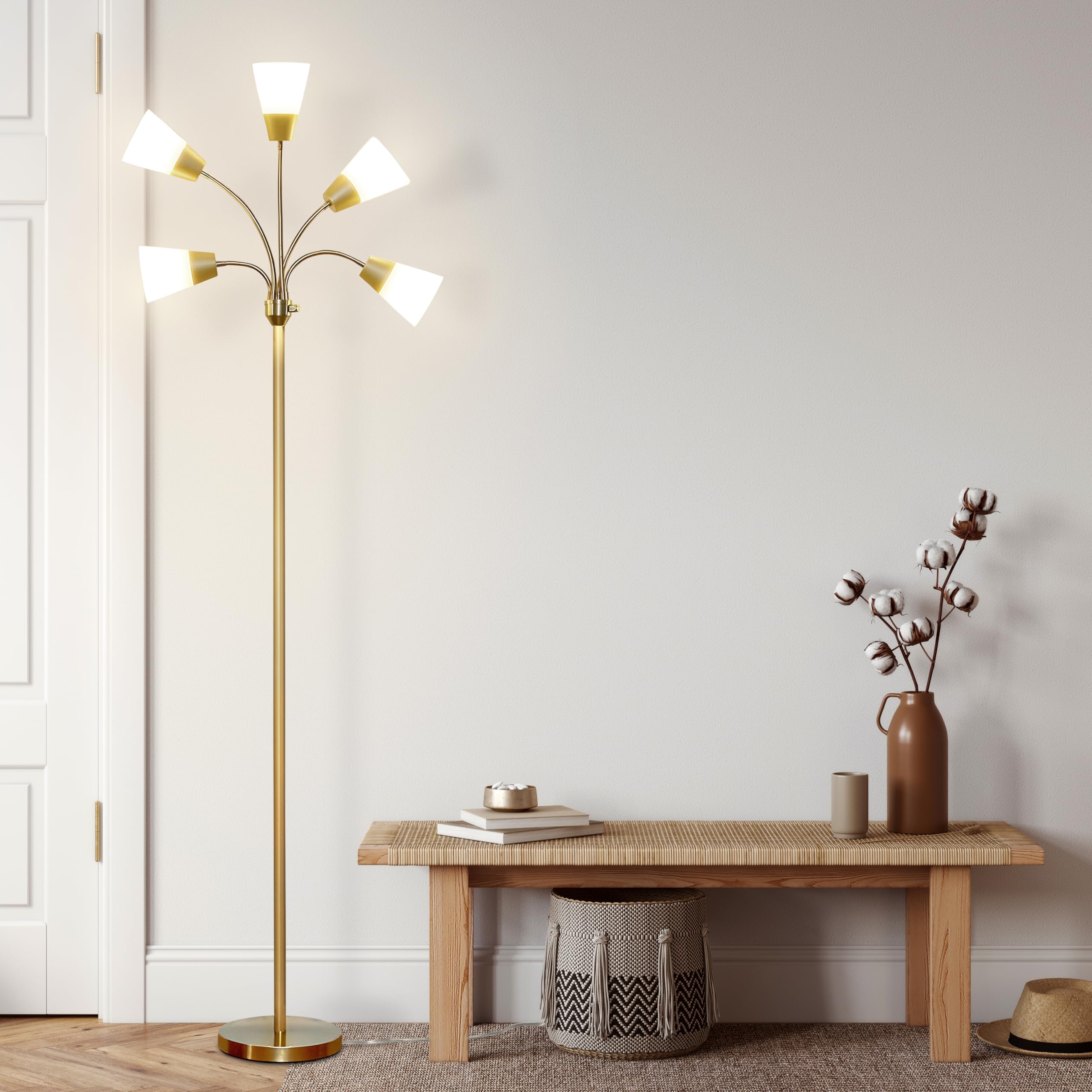 Brightech Medusa Modern LED Floor Lamp - Multi Head, Brass, 5 LED Bulbs, Model FL-MDSMDRN-BRS