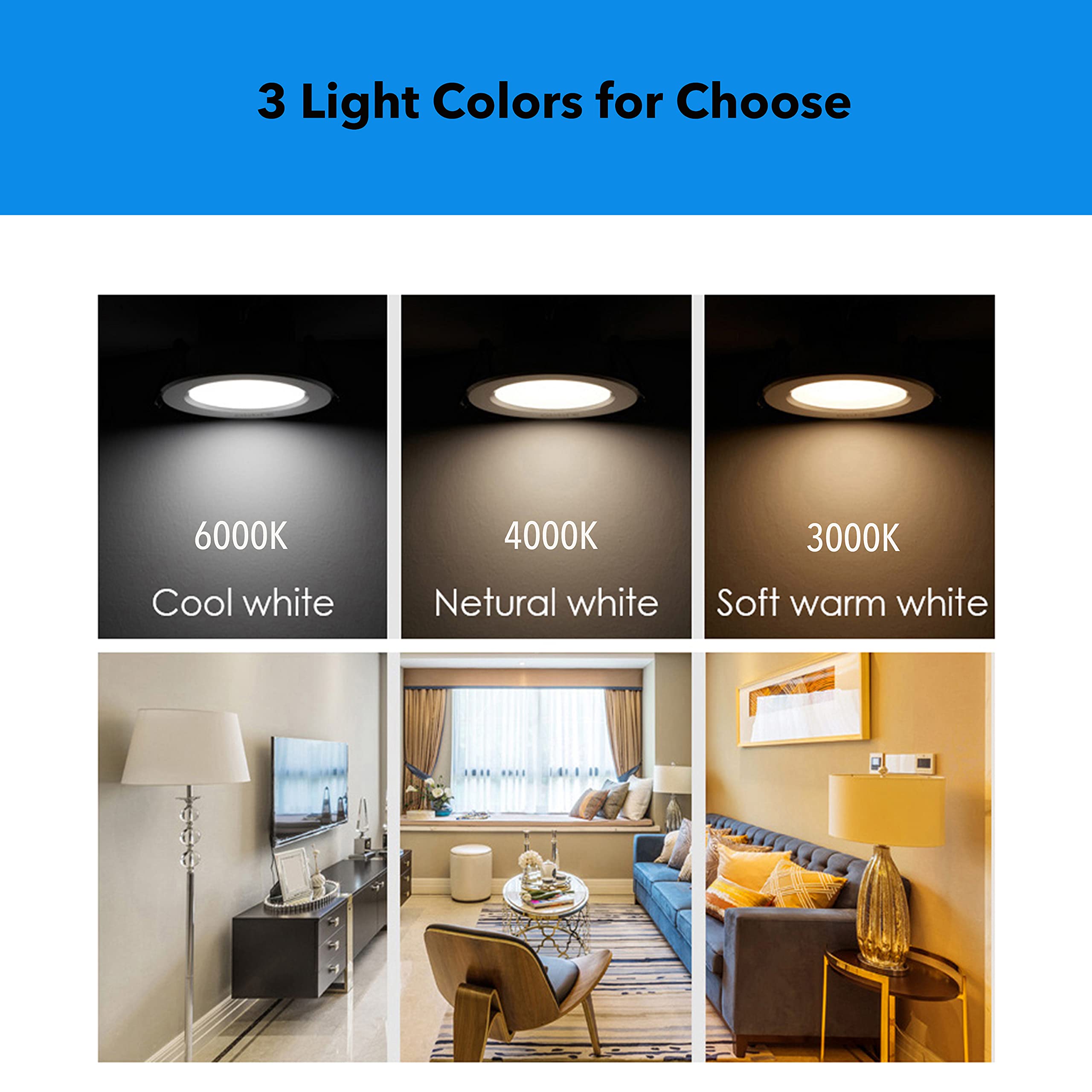 LAMPAOUS LED Puck Lights - Dimmable Recessed Under Cabinet Lighting, 3pcs, Warm White, Aluminum, Model P-50, Silver
