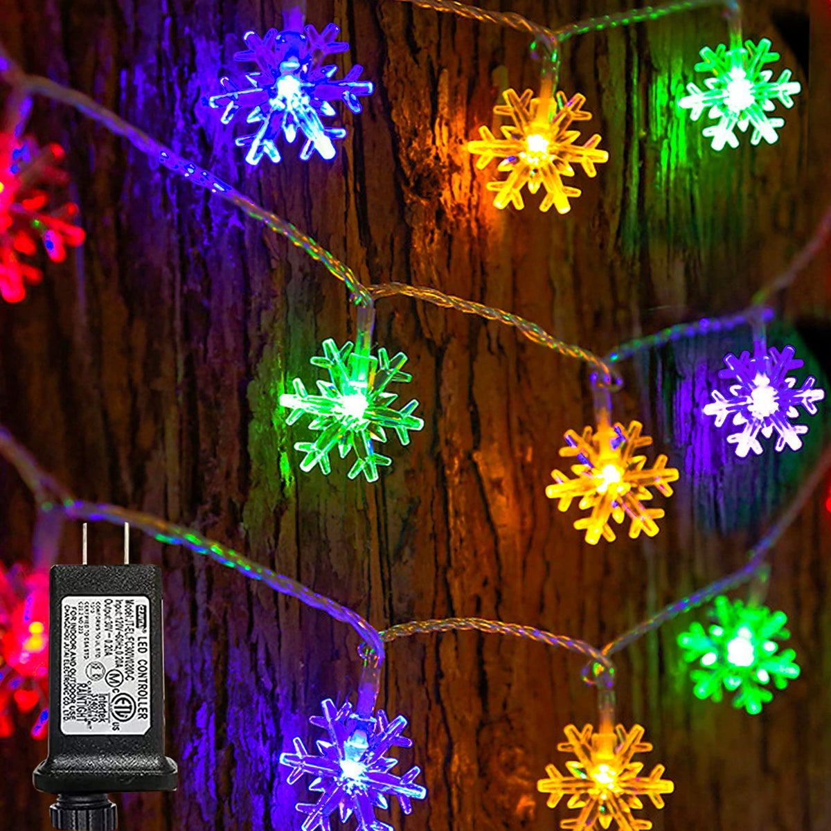 Snowflake Simple Led String Dazzle Bright 100 LED Christmas Snowflakes String Lights, 49FT, Waterp ...