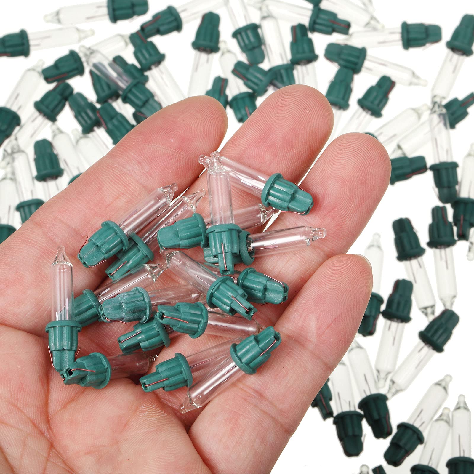 Mudder 200 Pieces 2.5V Replacement Christmas Tree Light Bulbs 50/100/150/200 Count Mini Incandescent Wire String Light Replacement Bulbs For Xmas Tree Decoration (Green Base With Warm White Bulb)