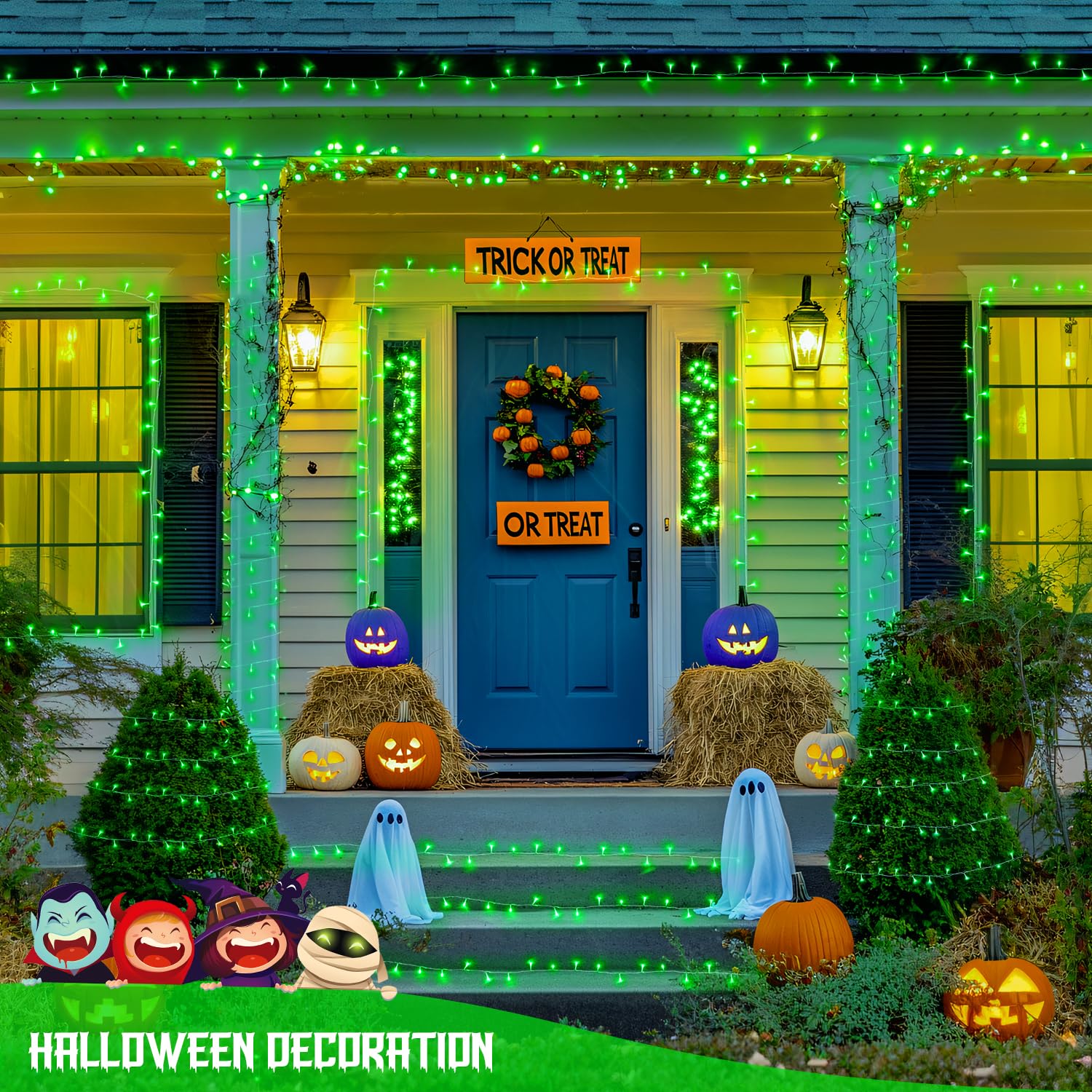 JMEXSUSS 400 LED Christmas Lights, 132ft Green Indoor Outdoor String Lights, Remote Control, 8 Modes, Model EXS-S-0400-R