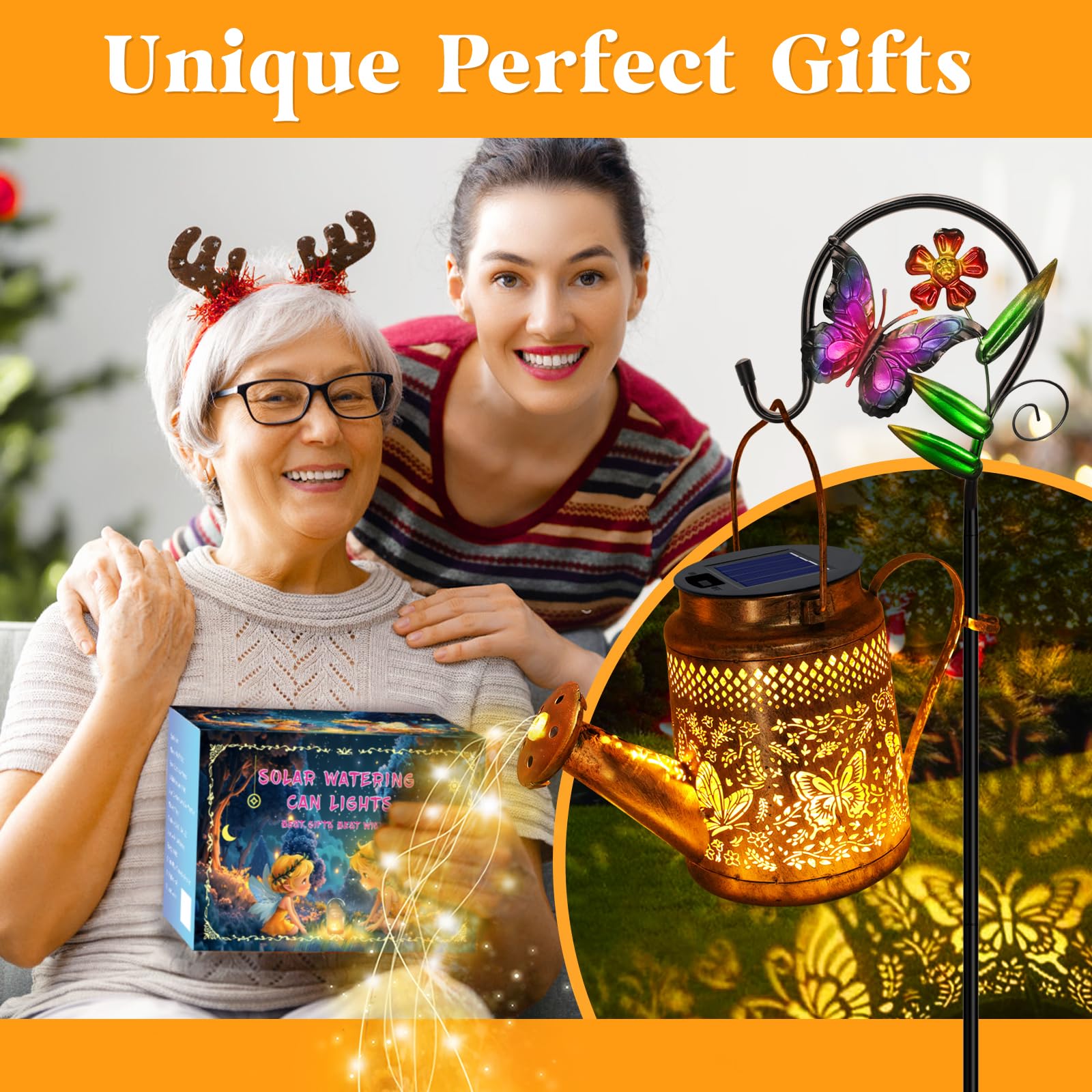 Solar Watering Can Lights, Butterfly Hanging Lantern Solar Lights Outdoor, Waterproof Garden Decor Outside Patio Yard Pathway Ba