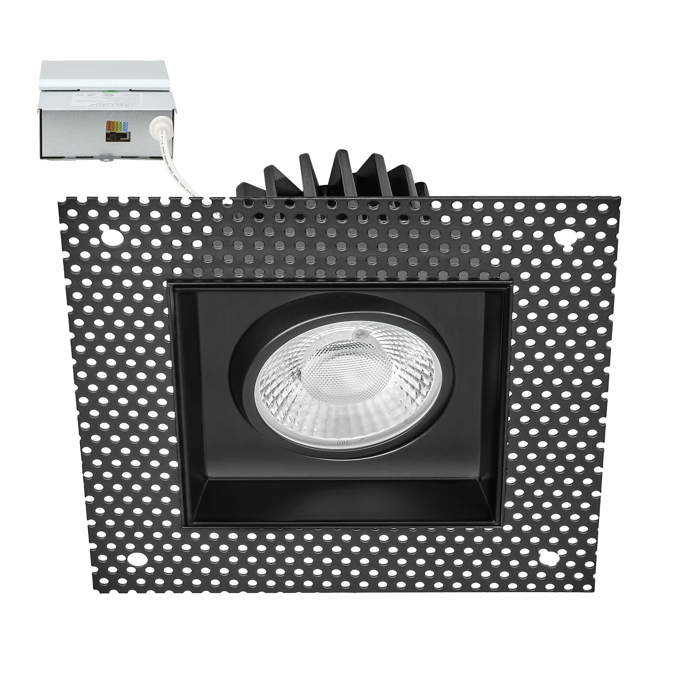 Maxxima 4 Trimless Slim Square Recessed Anti-Glare LED Gimbal Downlight, Black, Canless IC Rated, 1000 Lumens, 5 Color Temperatu