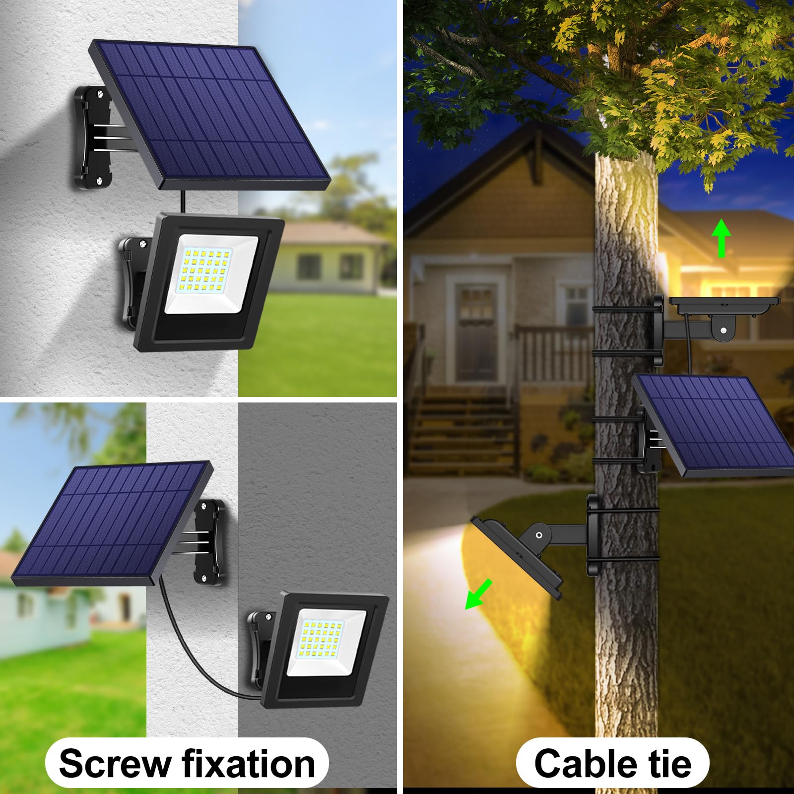 Solar Lights Outdoor Solar Flood Dusk To Dawn Lights 4400Mah 3000K Warm White Auto On/Off With 16.4Ft Cable Ip65 Waterproof For