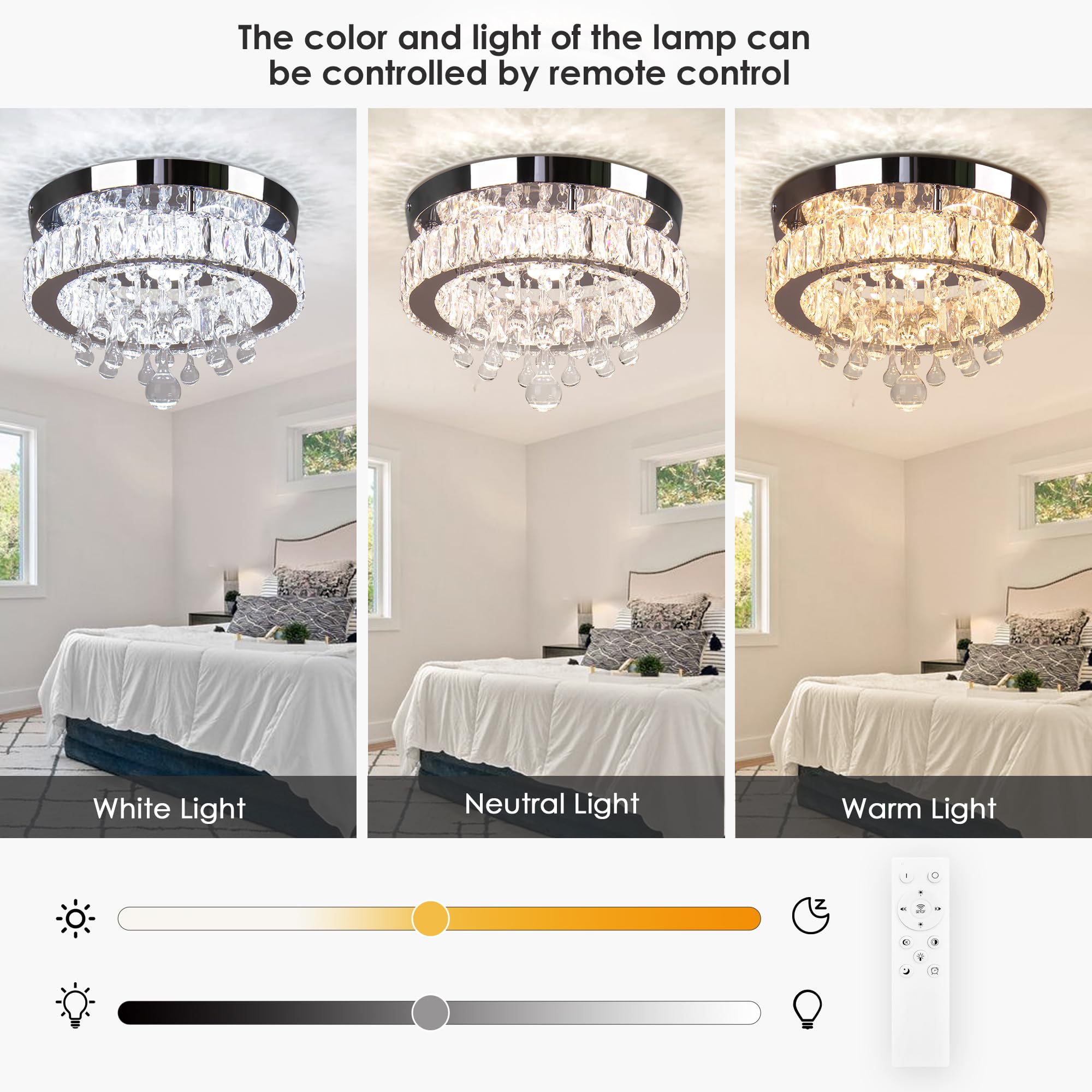 Ypqxyhda Dimmable Crystal Ceiling Light,11.8'' Modern Crystal Chandeliers Led Flush Mount Light Fixture For Bedroom Kitchen Dini