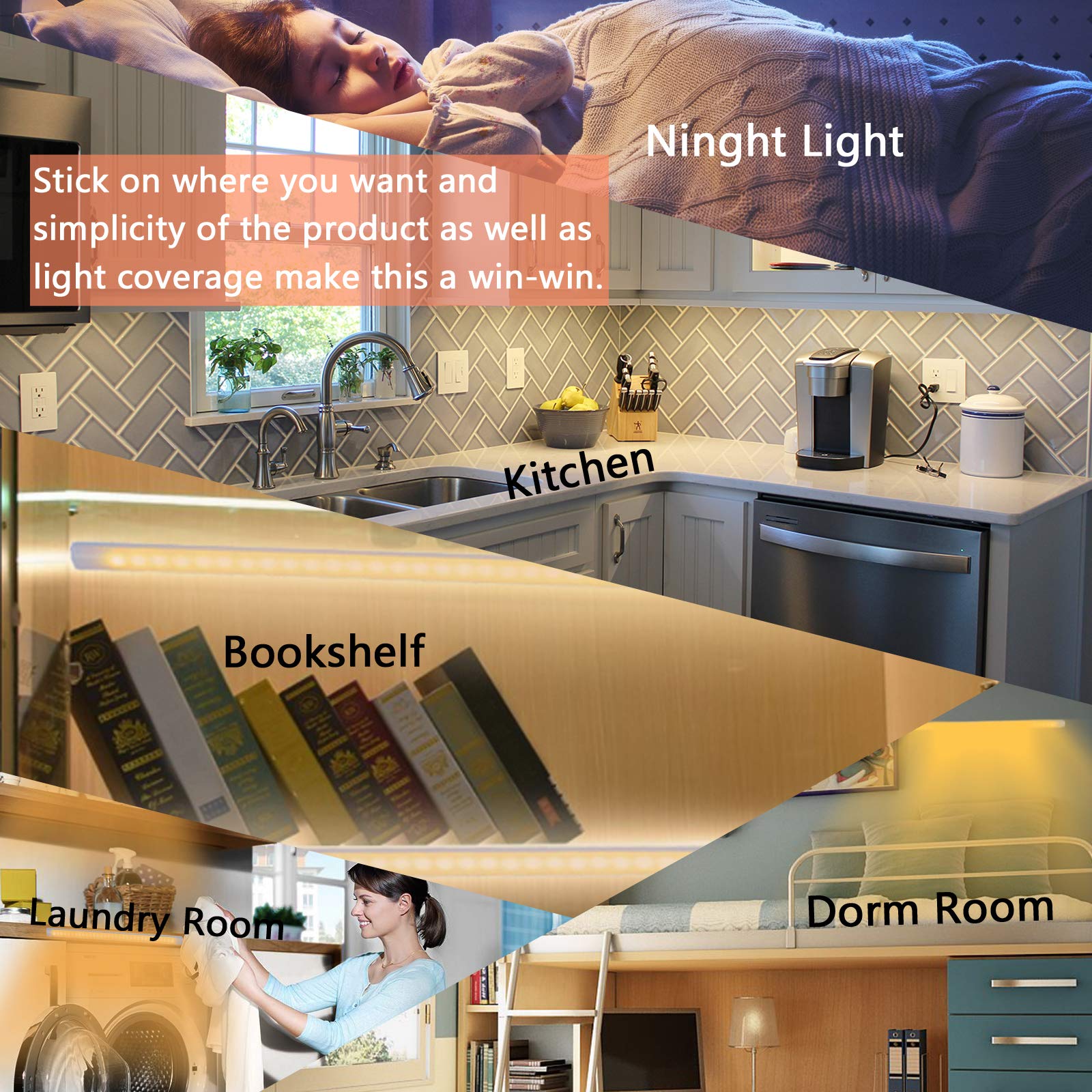 JUSJUBR Under Cabinet Lighting LED Sink Light, 12 Inch, Warm White 3000K, Dimmable, Slim Aluminum Light Bar