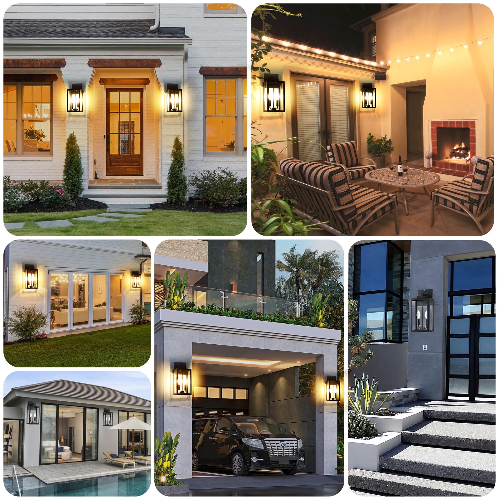 15.4&quot; Dusk To Dawn Black Outdoor Wall Lantern 2-Light, Outside Modern Wall Sconce Light Fixture, Industrial Porch Light Wall Mount With E12 Sockets, Waterproof Exterior Lamp Lighting, 1 Pack