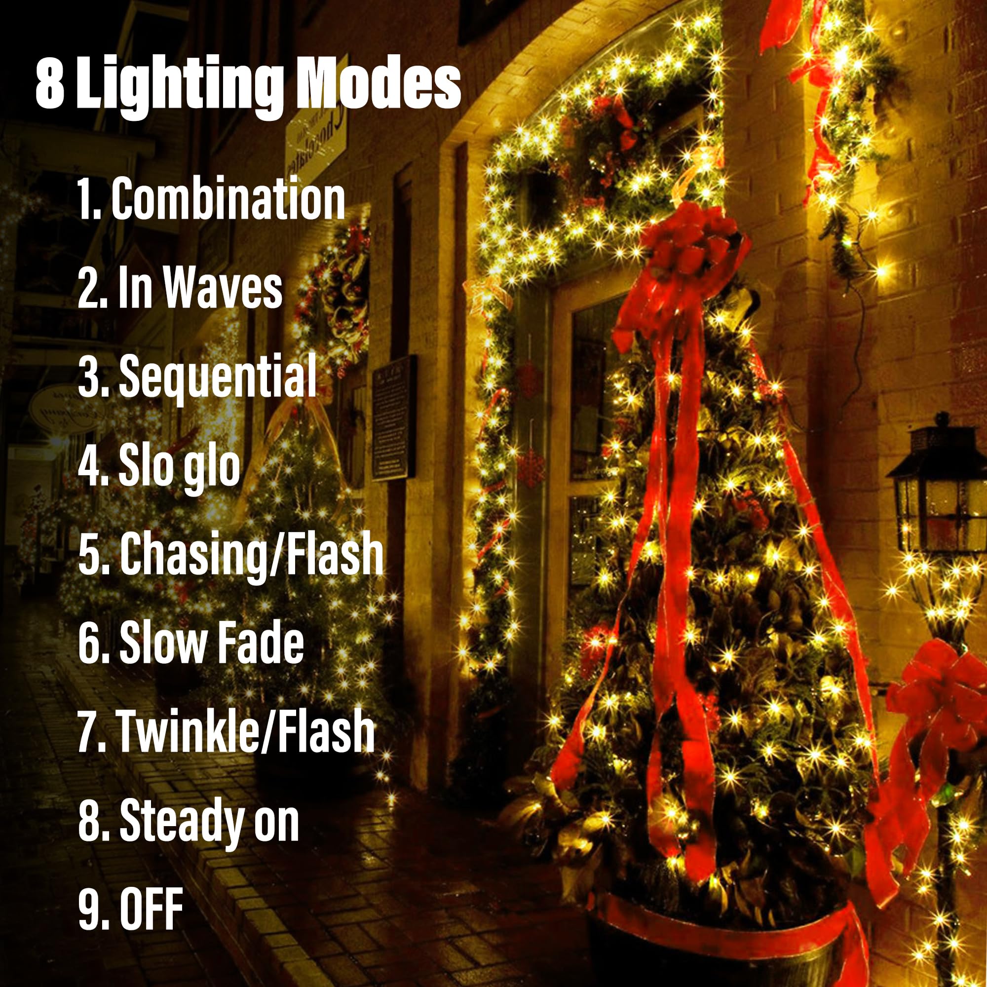 Lomotech Battery Operated Christmas Lights, 66ft, 200 LED, 8 Modes, Waterproof, Green Wire, Warm White, 4 Pack