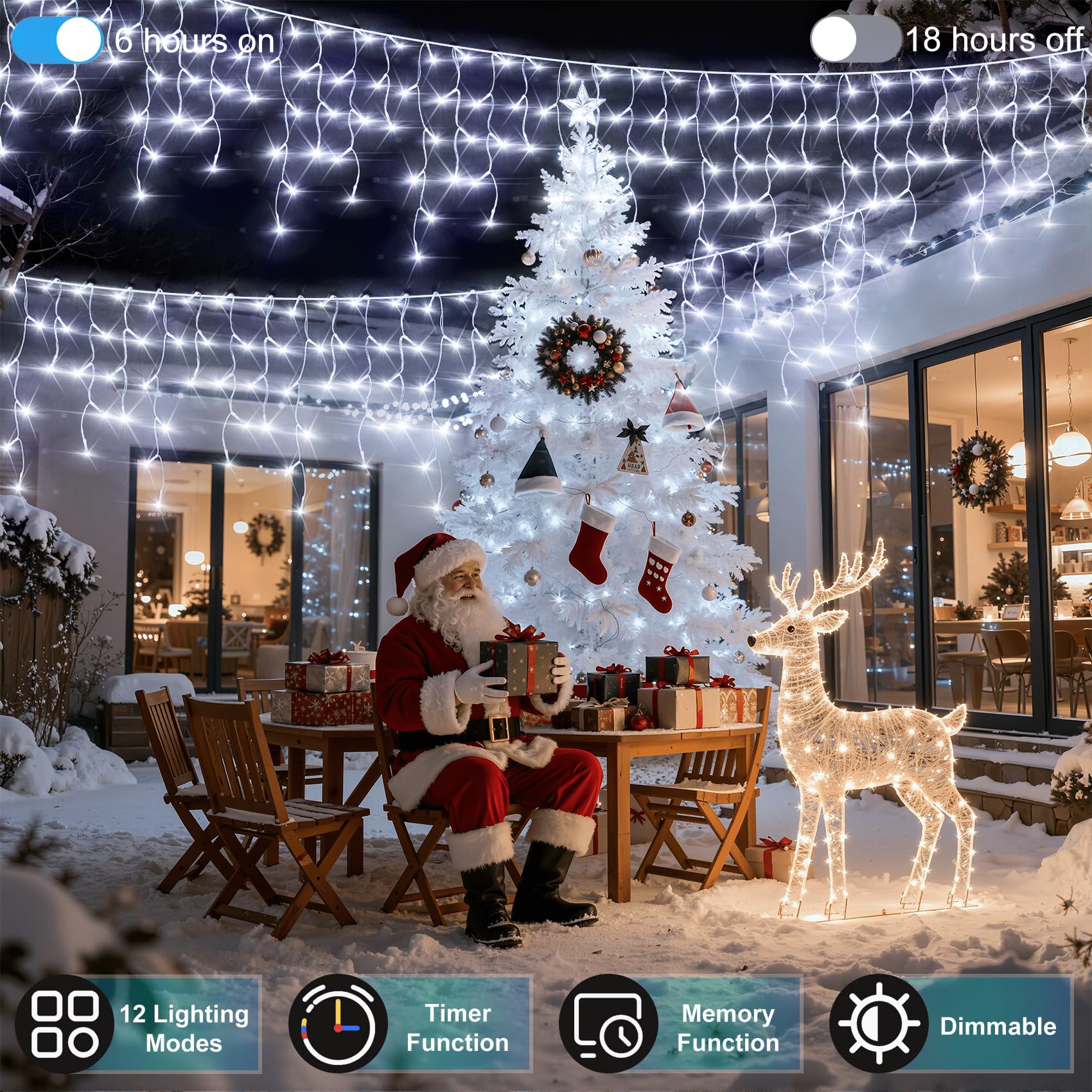 QUHUATU 810LED Christmas Lights, 82ft, 180 Drops, Cool White, 12 Modes, Waterproof String Lights for Indoor/Outdoor Decoration