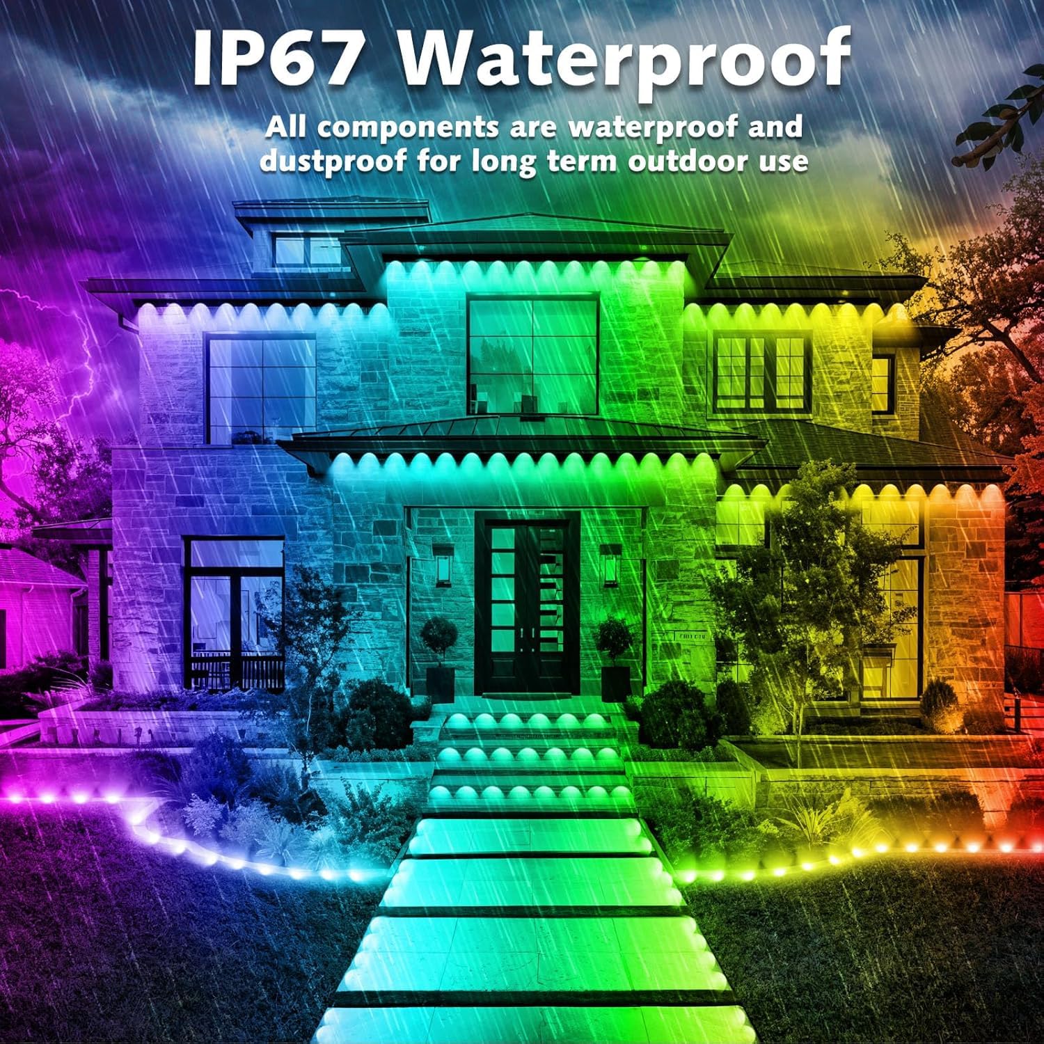 50Ft Permanent Outdoor Rgb Lights,Waterproof Smart Led Eaves Lights With App/Remote Control,For Christmas And All Holiday Decor,