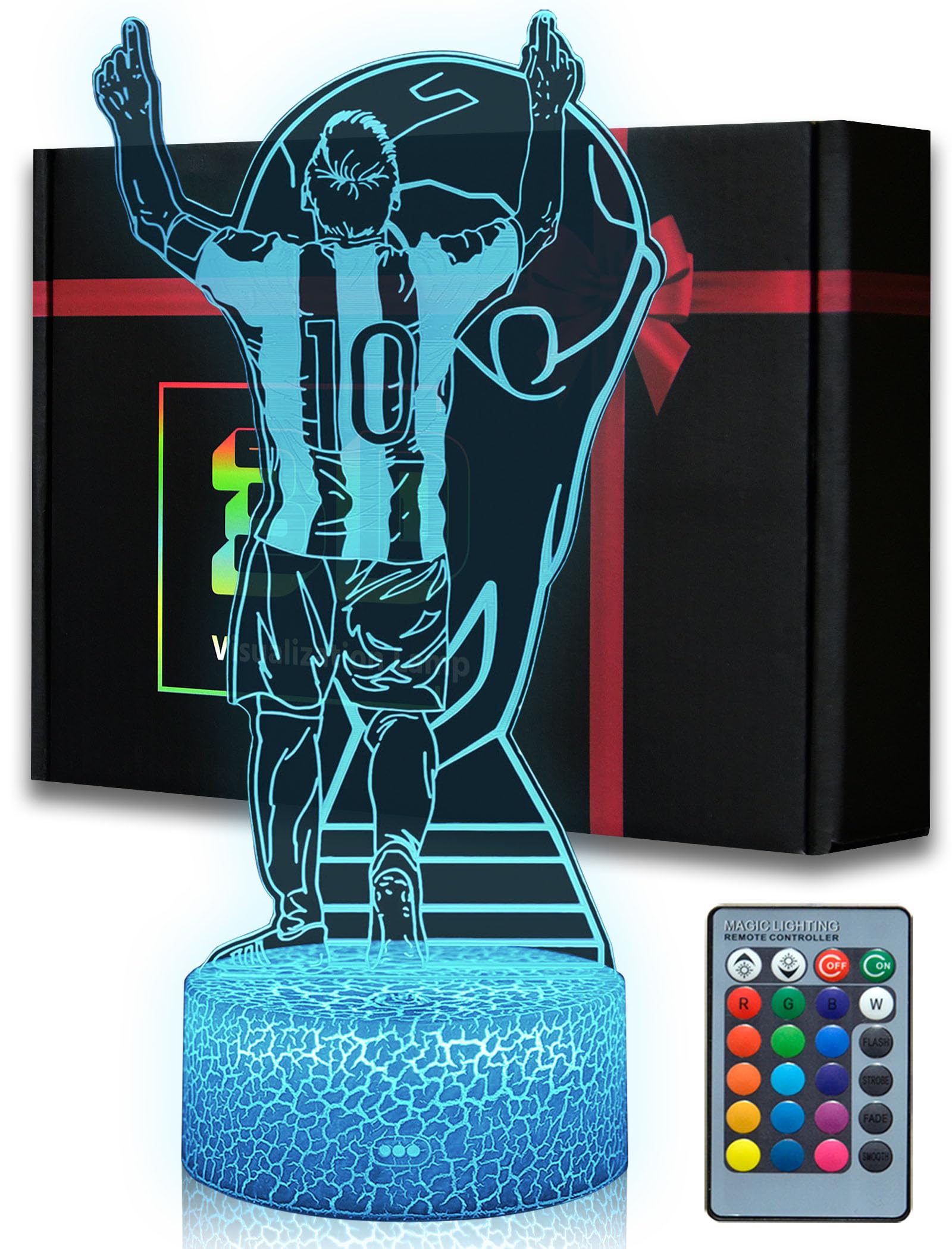 Arerg Soccer Player #10 3D Illsuion Lamp For Boys,16 Colors Changing Dimmable With Remote Soccer Room Decor Light, Creative Gifts For Soccer Fans Kids Teens Men Birthday Christmas