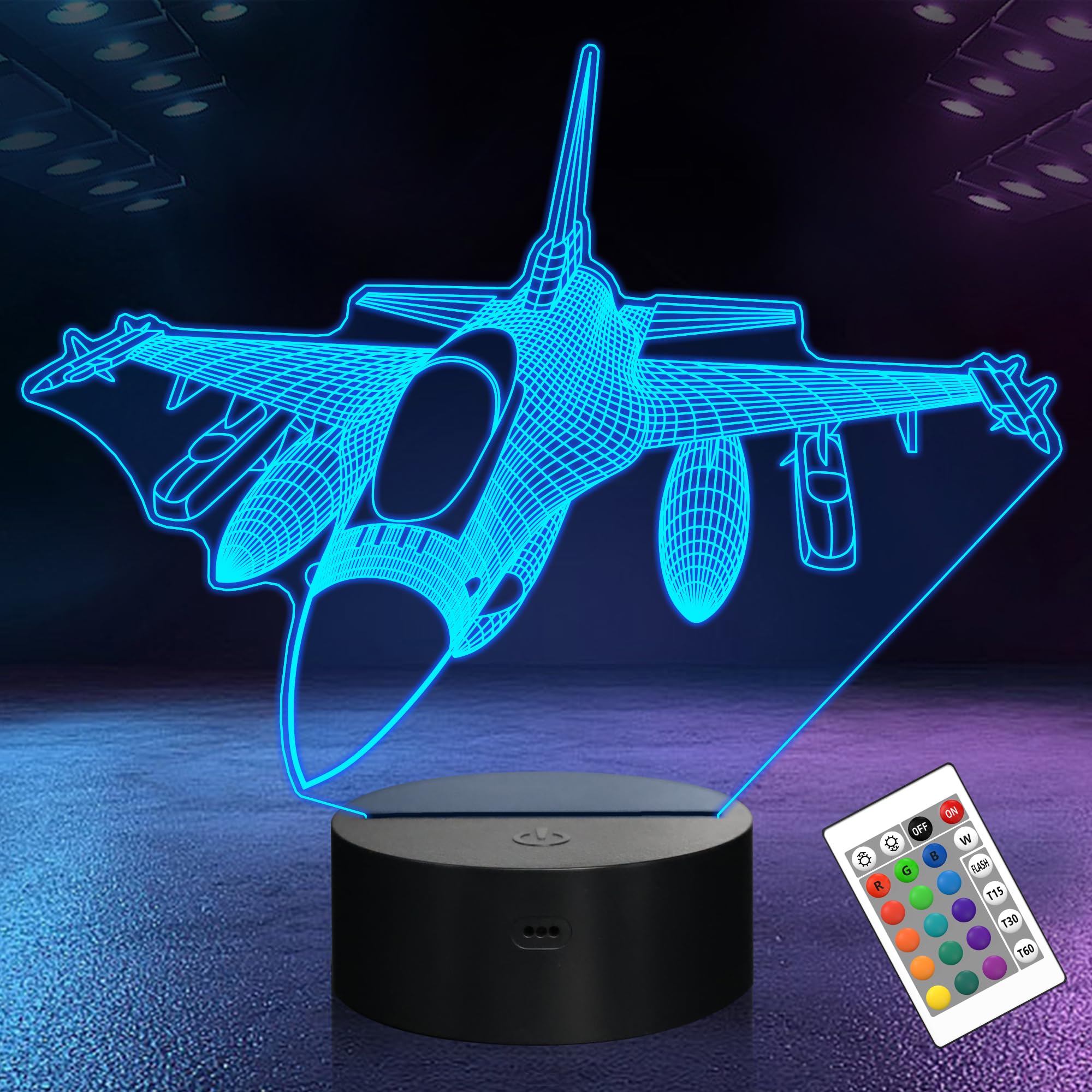 OkiyiD Airplane Model Gifts for Boys Men Pilot, 16 Colors Airplane Night Light for Aviation Lovers Room Decor, F-16 Fighting Fal