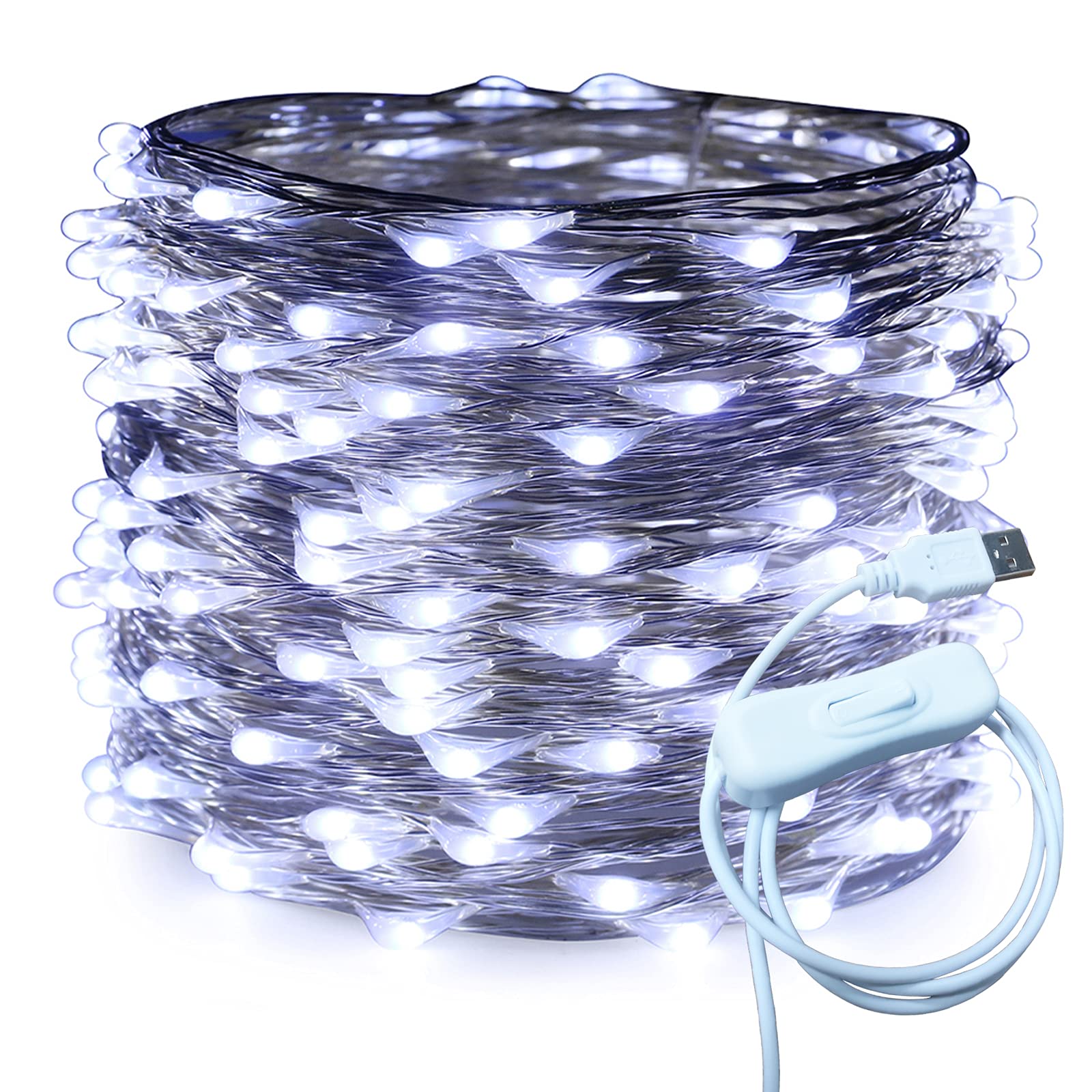 RUICHEN Fairy String Lights 200 LED 66 Ft USB Cool White Copper Wire UY-20M200L