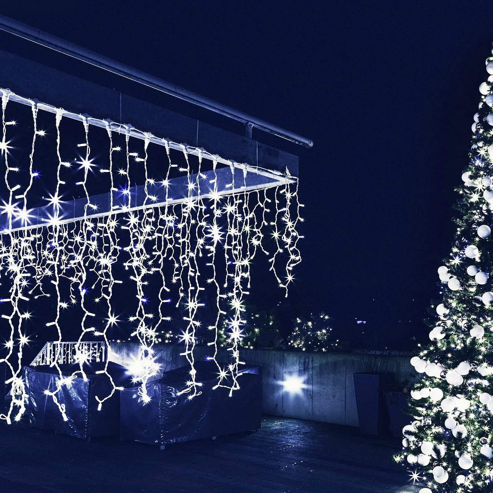 USOKYO Icicle Christmas Lights Outdoor 480 LED 39FT String Lights Cool White 8 Modes with Timer Model DC01