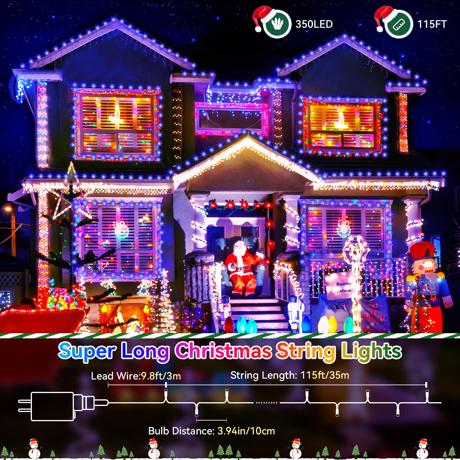 Heceltt 200 LED String Lights, 66ft Clear Wire Twinkle Fairy Lights, Indoor Outdoor, Remote, Blue, Model BG-CL3M3-306L01
