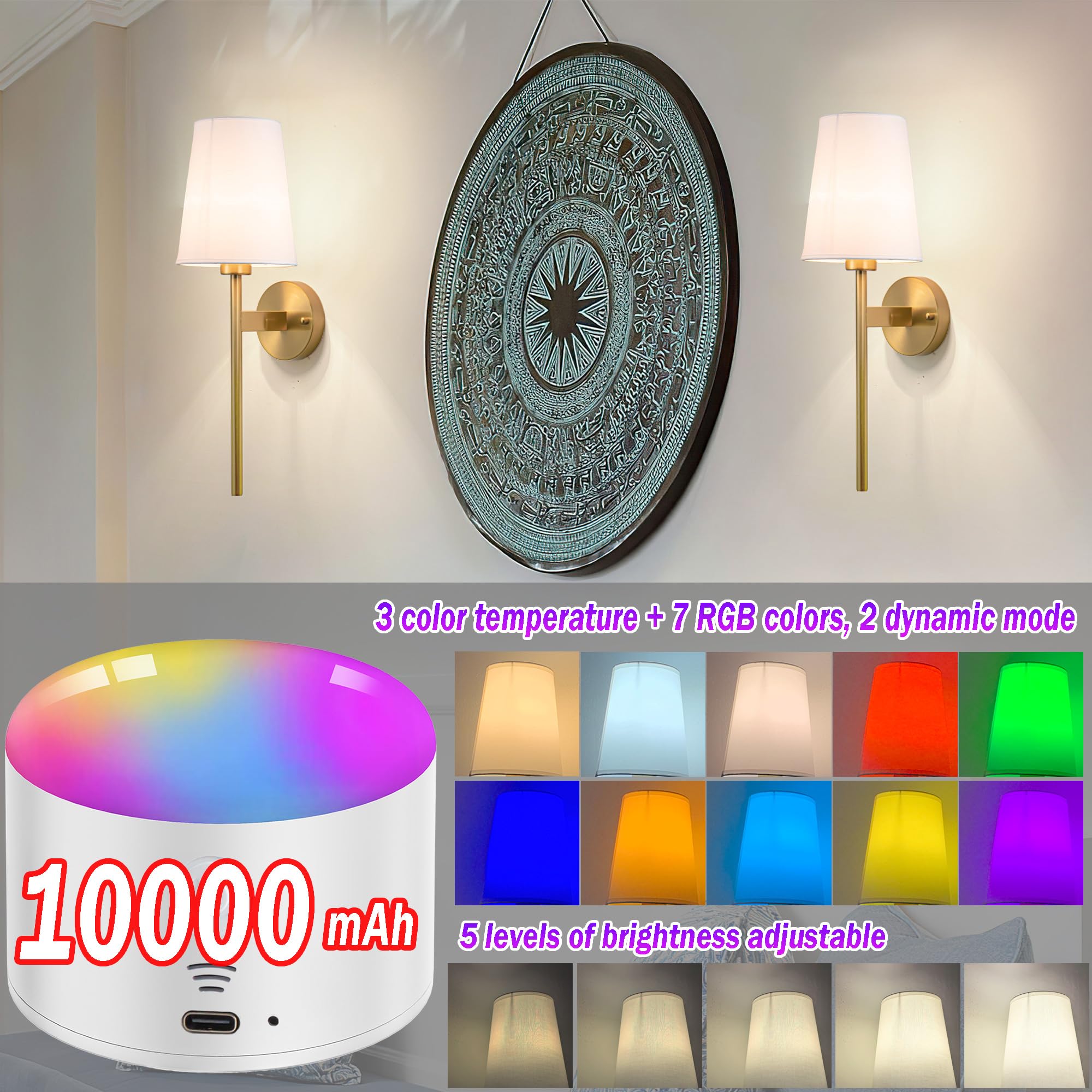 Battery Operated Wall Sconce With Remote,White Fabric Shade Wall Sconce Set Of 2 Battery Powered Sconces Wall Lighting Indoor Wi