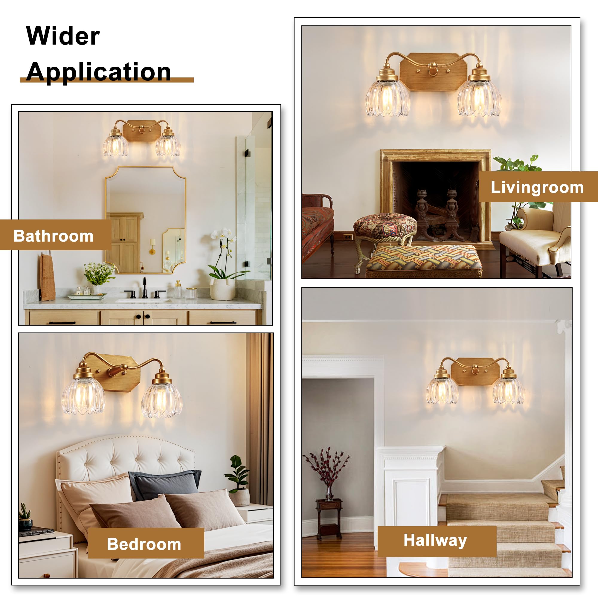 Cmnvmn Vintage Bathroom Light Fixtures  2 Light Gold Bathroom Vanity Light  Matte Antique Brass Finish With Crystal Glass Shade  Wall Sconces Lighting For Bedroom  Living Room  Hallway
