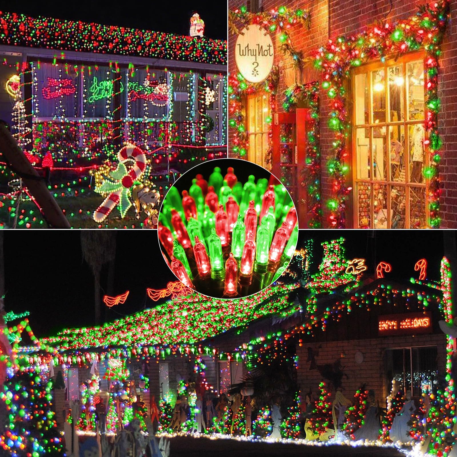 Lyhope Battery Christmas Lights  2Pack Total 66Ft 200 Led Christmas Lights Waterproof 8 Modes Battery Operated String Light For Outdoor & Indoor  Xmas Tree  Wreaths  Holiday Decoration (Red & Green)