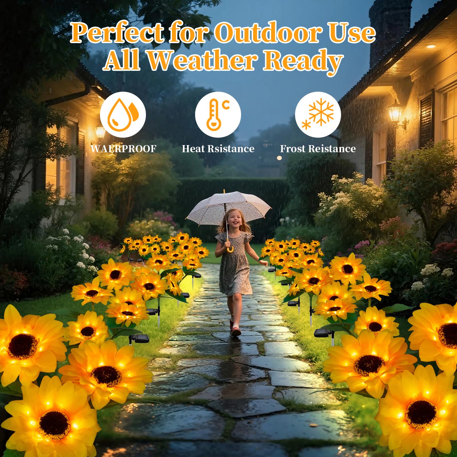 MMHF Solar Garden Lights, Waterproof LED Decorative Lights, 2 Pack 6 Flower, Yellow, Upgraded Solar Powered