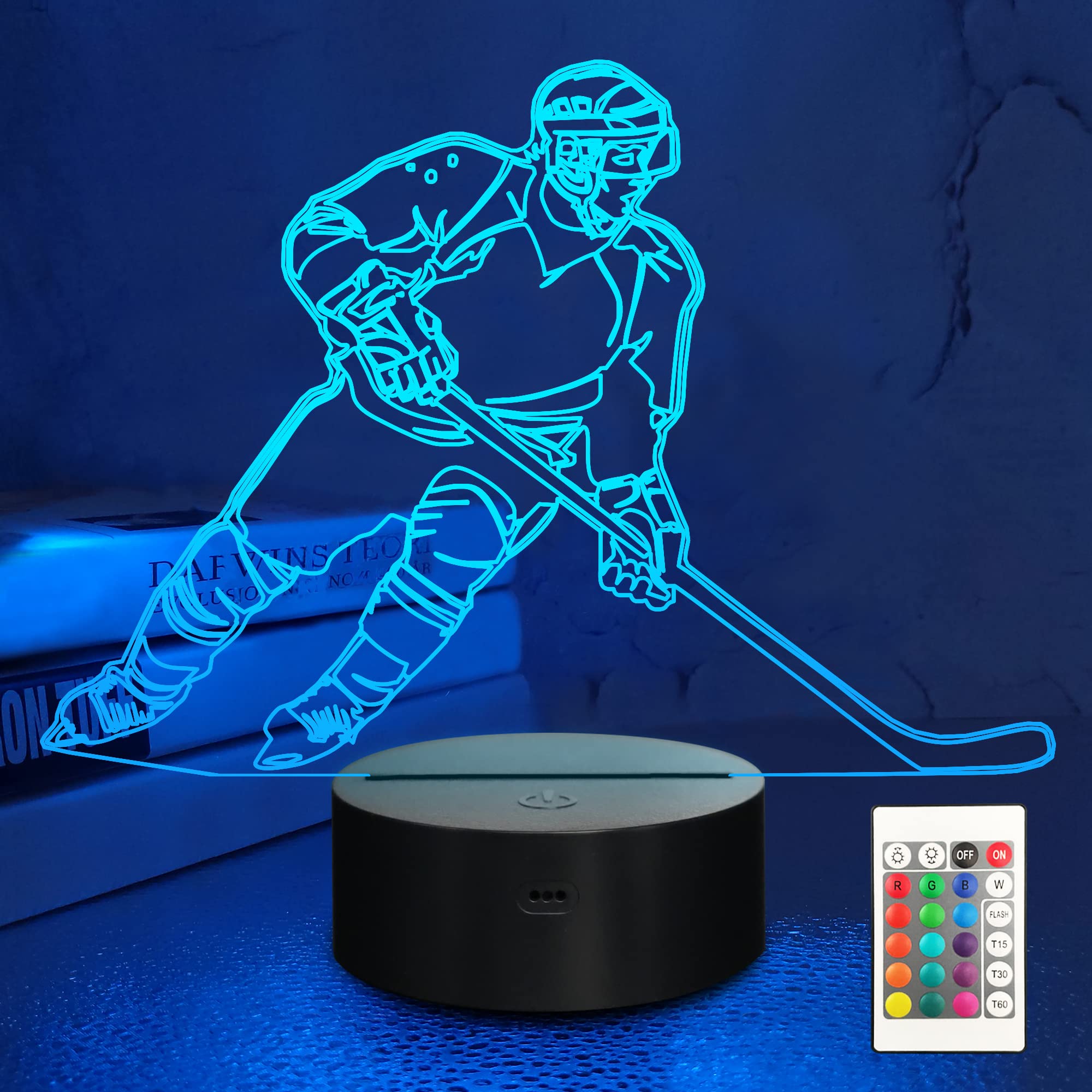 Lampeez Ice Hockey Player 3D Night Lights for Kids LED 16 Colors Remote Control Changing Touch Dimmable Table Desk Lamp Birthday