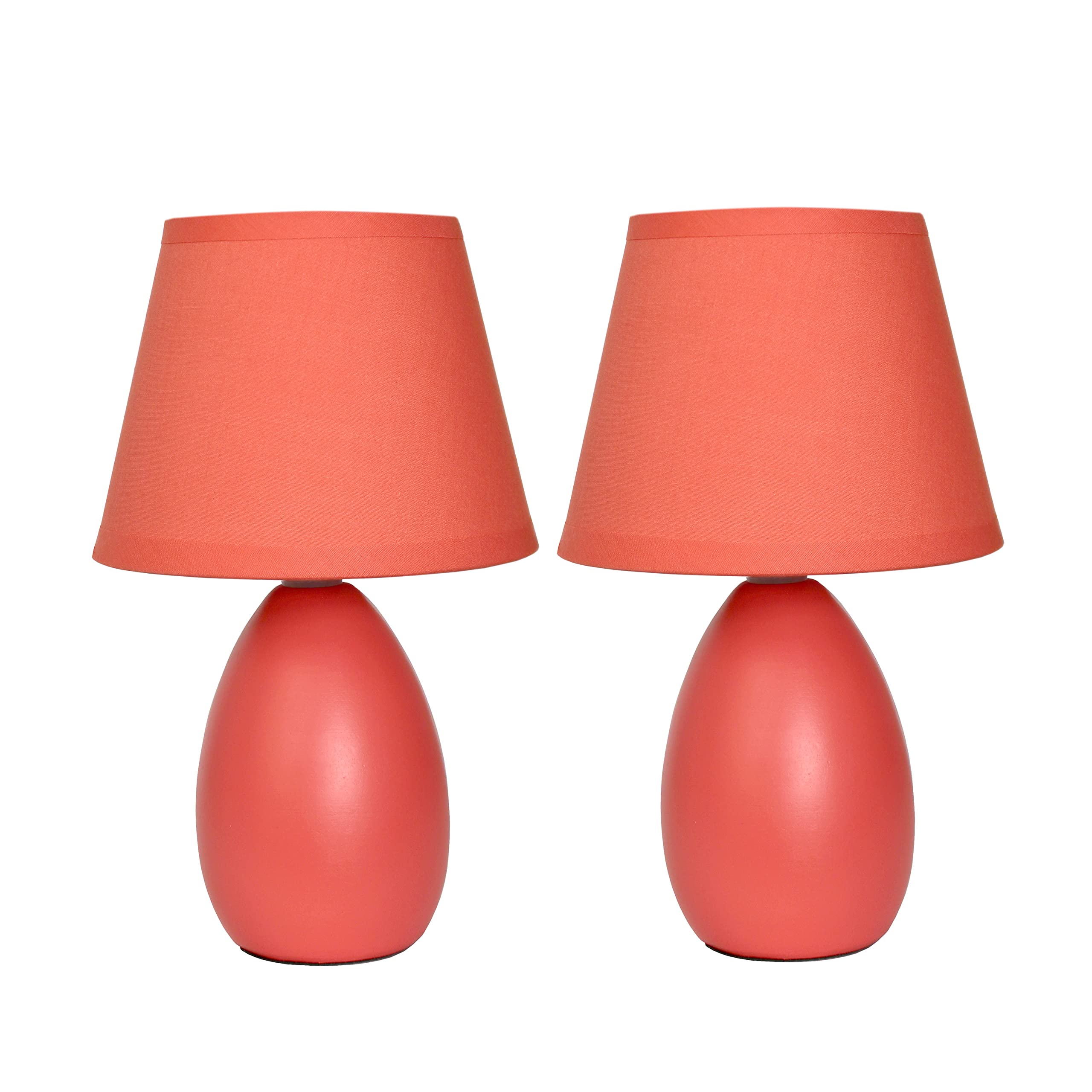 Simple Designs Lt2009-Org-2Pk Mini Egg Oval Ceramic Table Desk Lamp 2 Pack Set, Orange