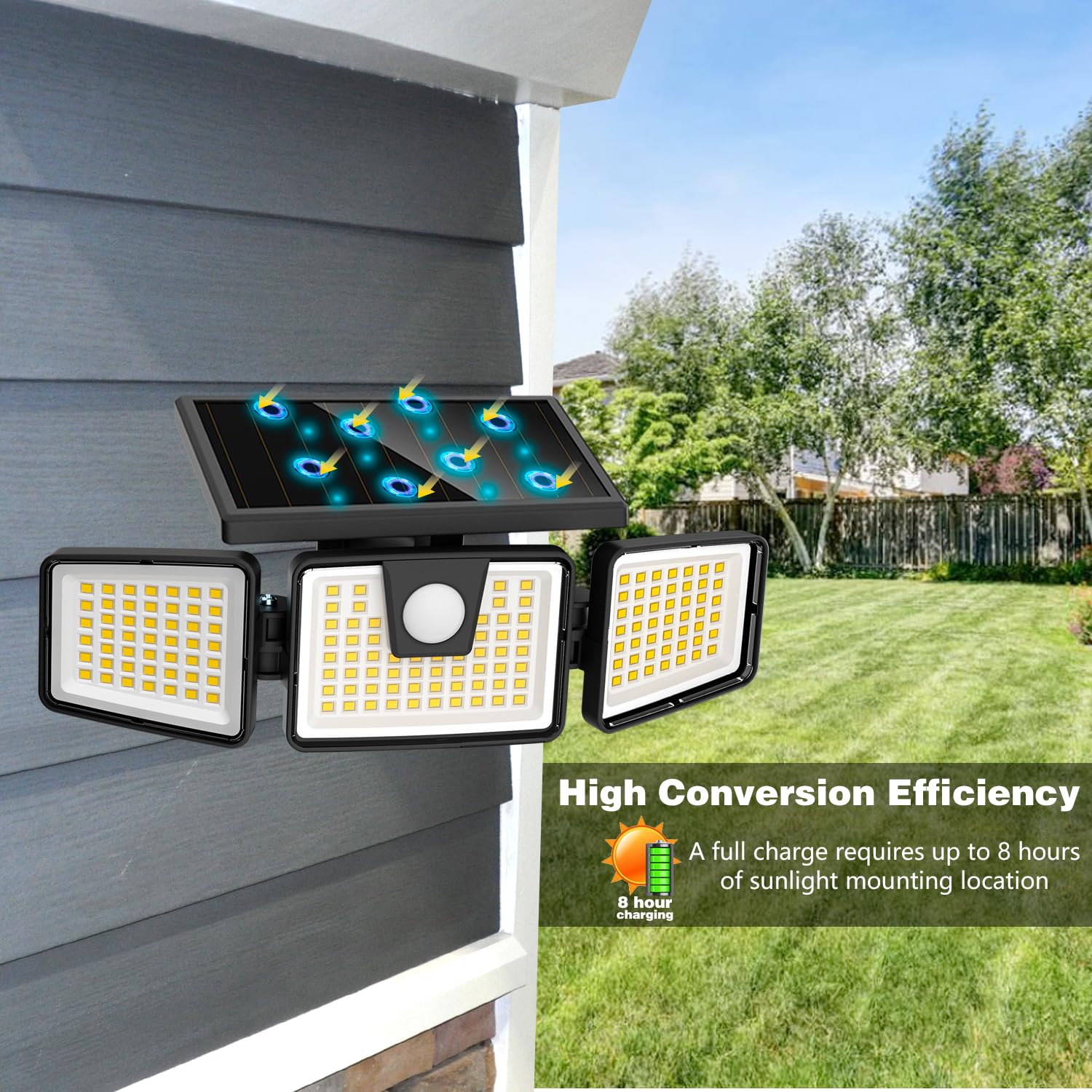 Ameritop Solar Lights Outdoor, 2 Pack Led High Brightness Cordless Solar Motion Sensor Lights; 3 Adjustable Heads, 270? Wide Ang