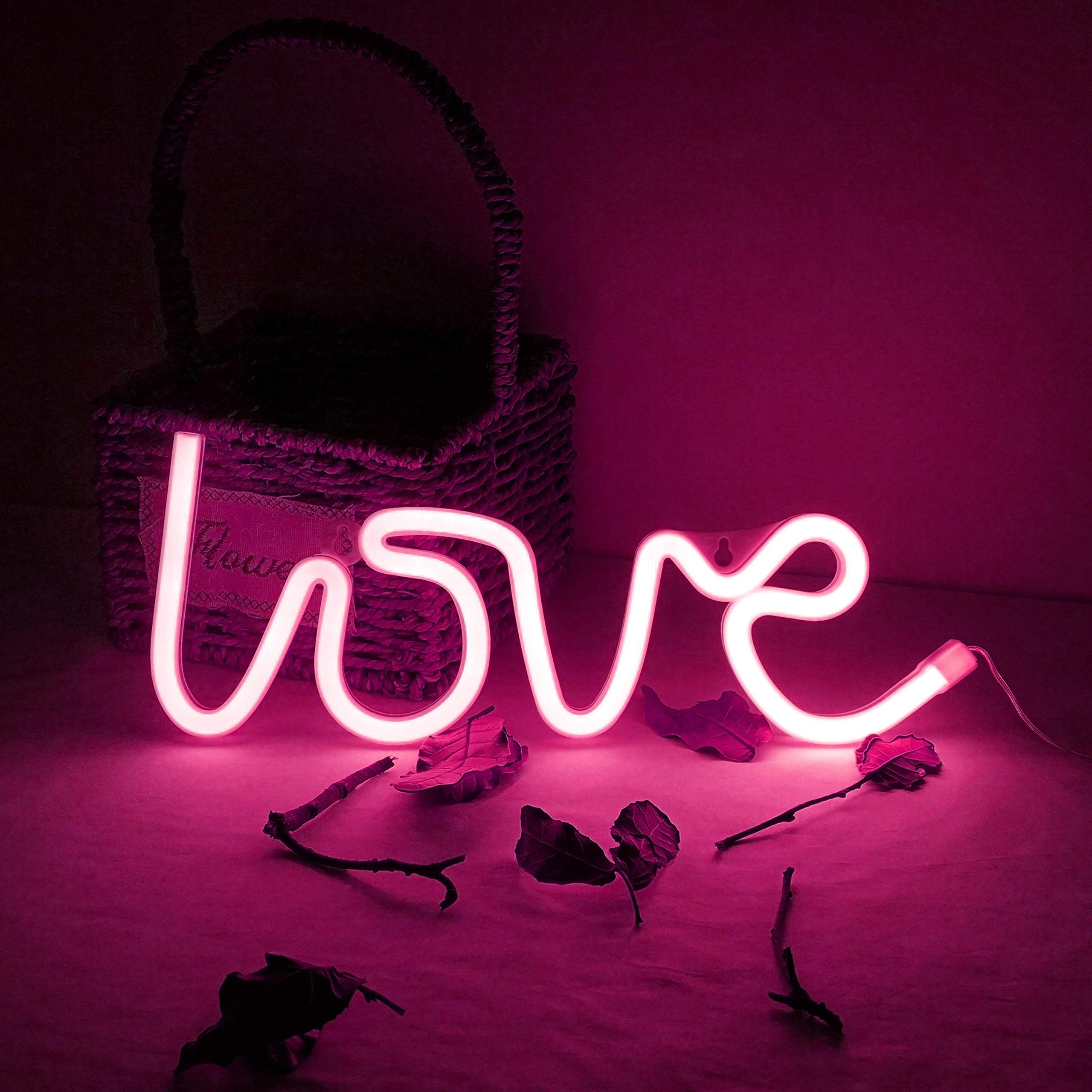 NiniTe LIGHTS Love LED Neon Sign Lamp, Heart Shaped, USB/Battery Powered, Pink Yellow, Model 32455
