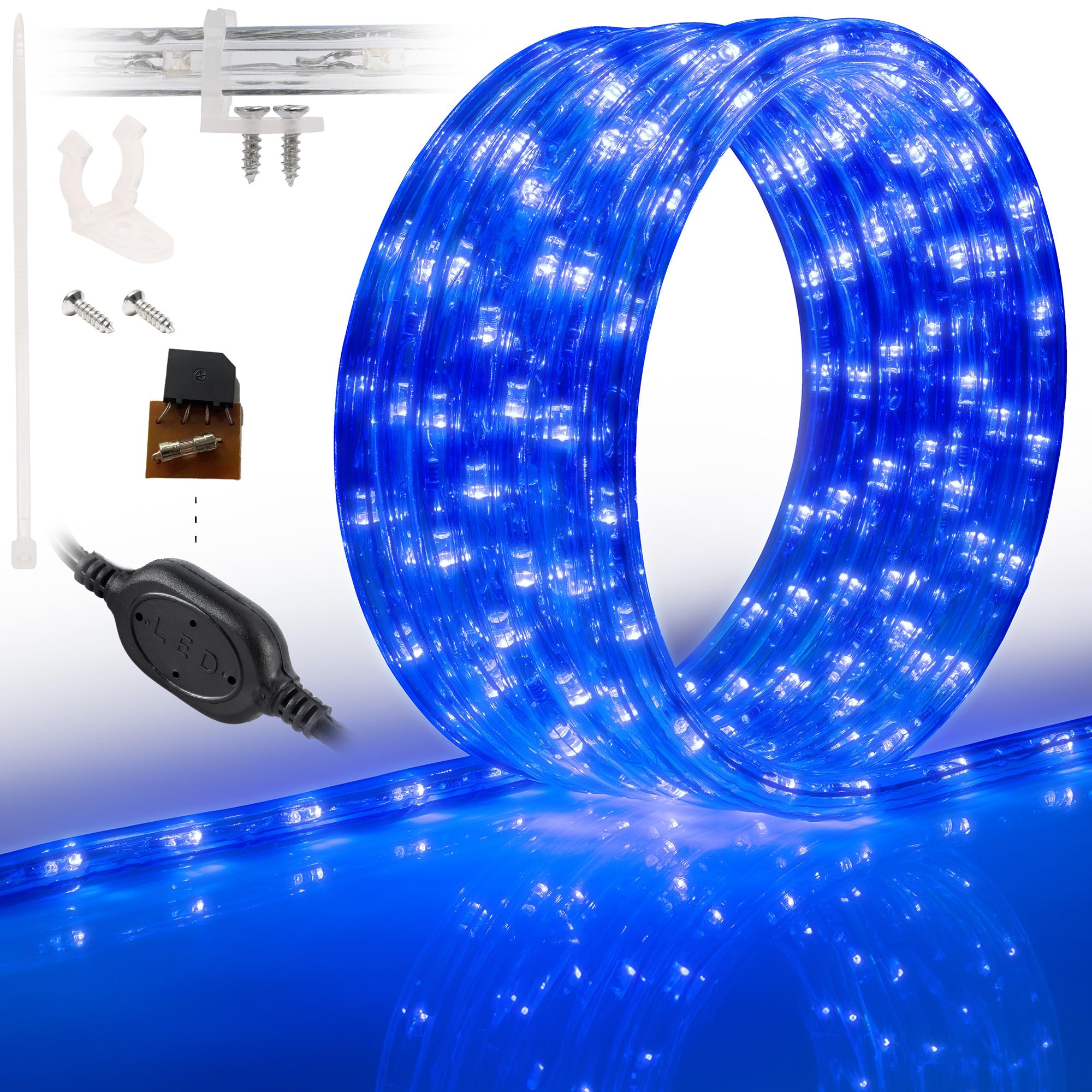 WYZworks 288LEDs, 25ft LED Outside Rope Lights, Waterproof Permanent Outdoor ETL Certified Connectable Clear Tube, Christmas Palm Tree Holiday Decorative Landscape Patio Accent Lighting - Blue