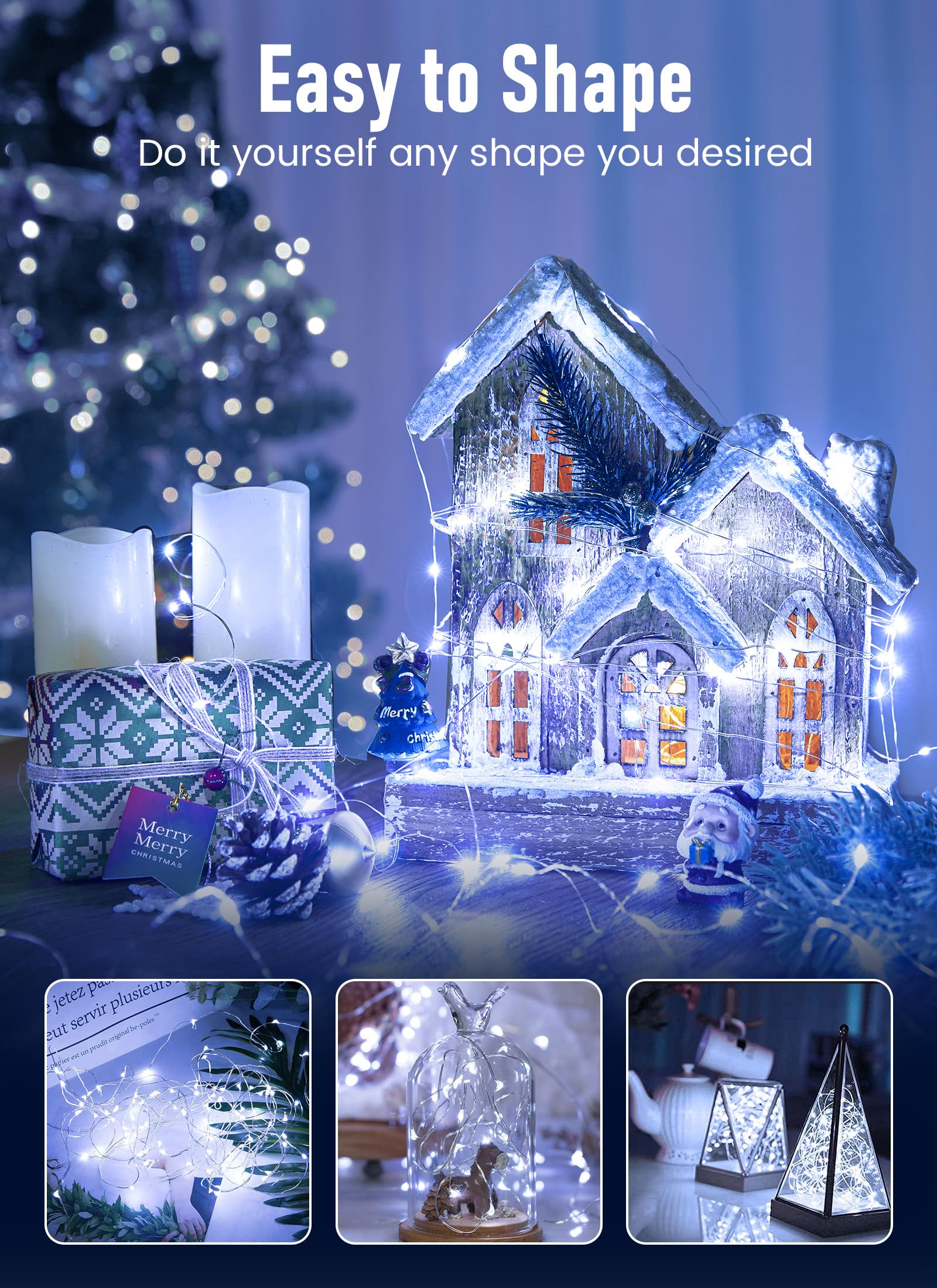 Minetom Fairy Lights Battery Operated, 4 Pack 33Ft 100 Leds Mini Battery Powered String Lights, Waterproof Twinkle Lights Mason Jar Lights For Indoor Home Wedding Christmas Decoration, Pure White